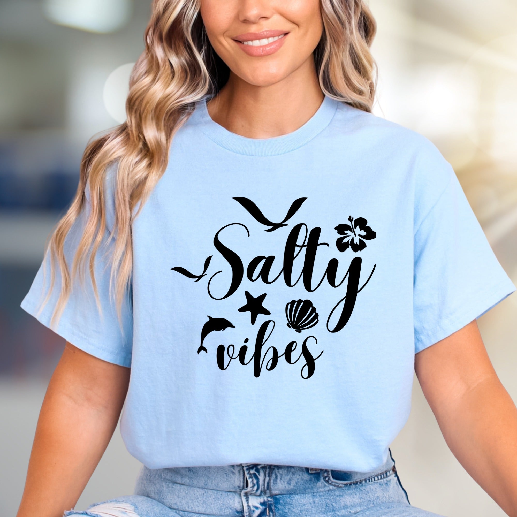 "Salty Vibes" Beachy Graphic Tee, a Coastal Pick for Ocean Lovers