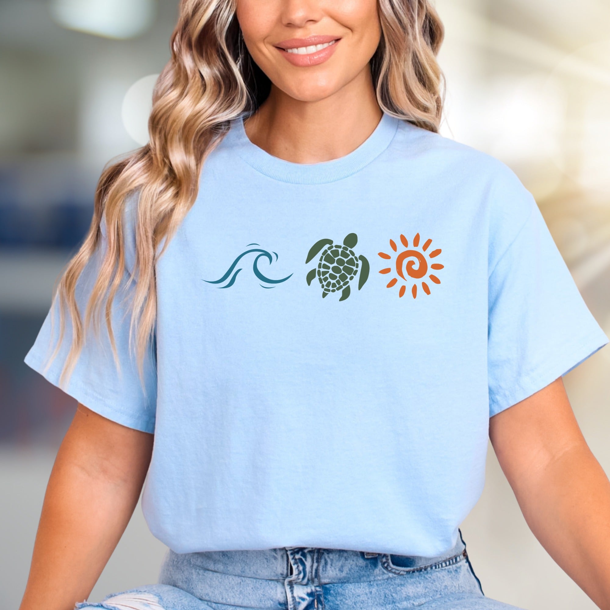 Wave Turtle Sun Graphic Tee, A Beach Vibe Pick for Ocean Lovers