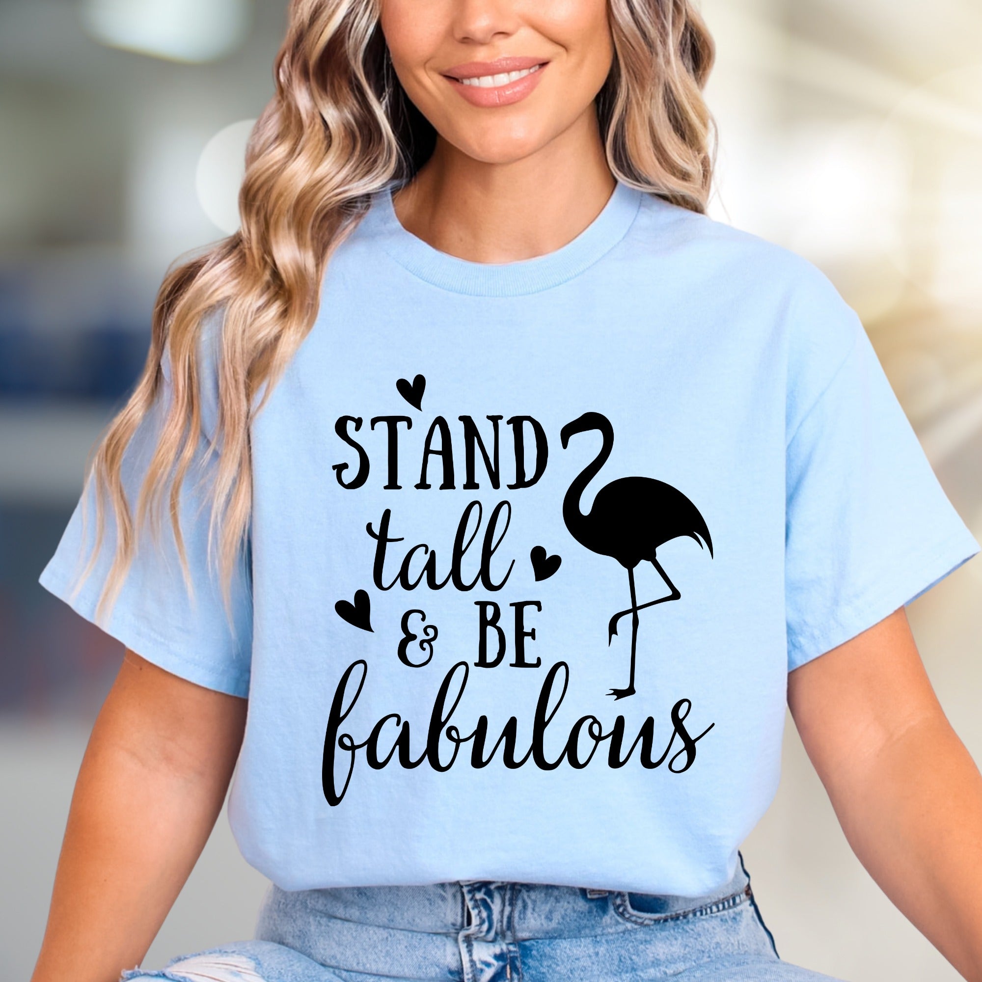 "Stand Tall & Be Fabulous" Flamingo Graphic Tee, a Positive Vibe Pick for Everyday Wear