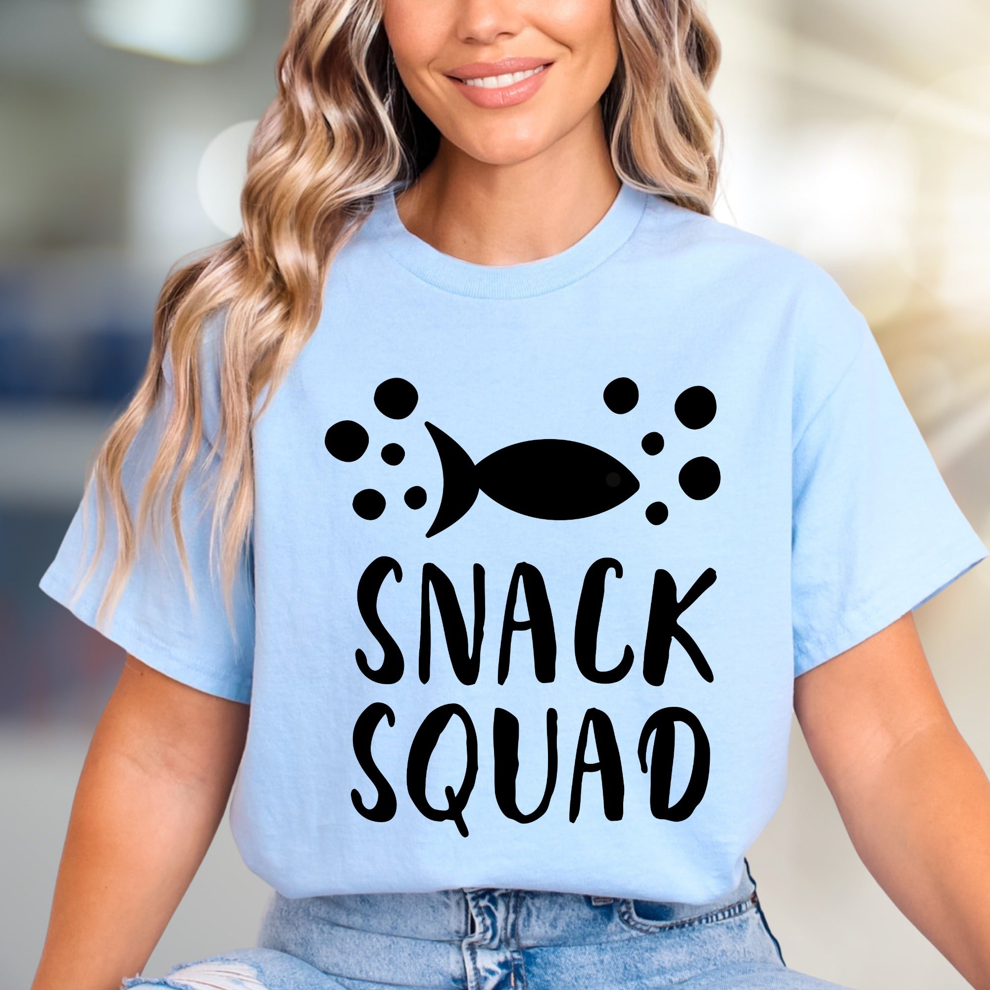 "SNACK SQUAD" Fish Bubble Graphic Tee, a Fun Casual Pick for Food Lovers