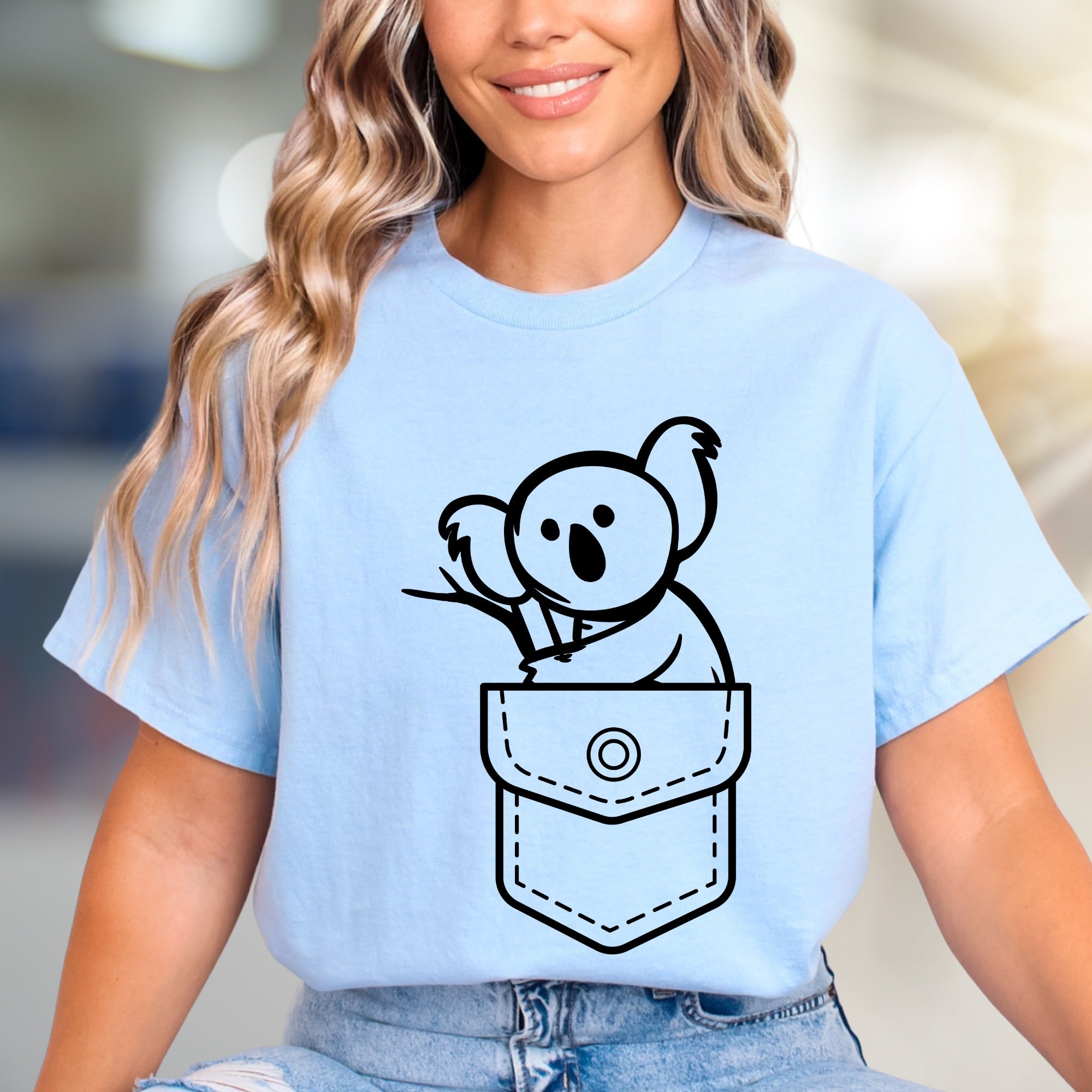 Little Koala Pocket Graphic Tee, A Cute Animal Lover's Pick for Everyday Wear
