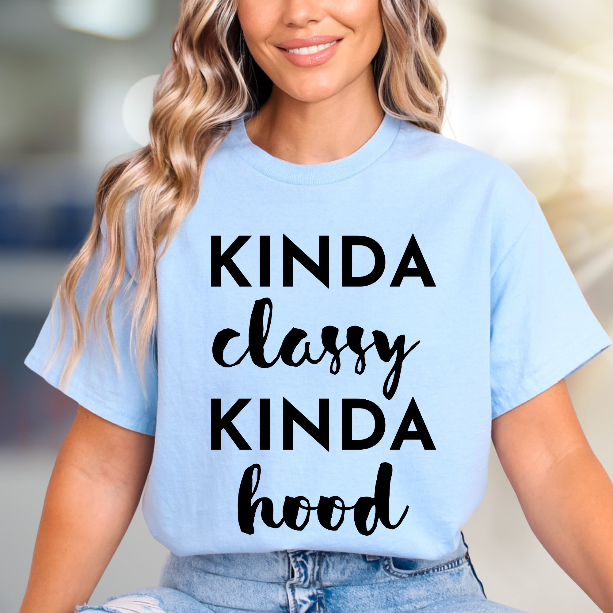 "KINDA Classy KINDA Hood" Vibe Graphic Tee, a Bold Statement for Modern Style
