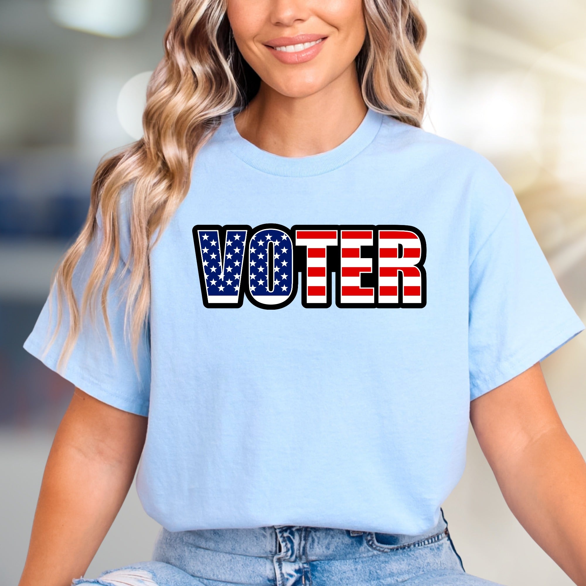"VOTER" American Flag Graphic Tee, a Patriotic Pick for Engaged Citizens