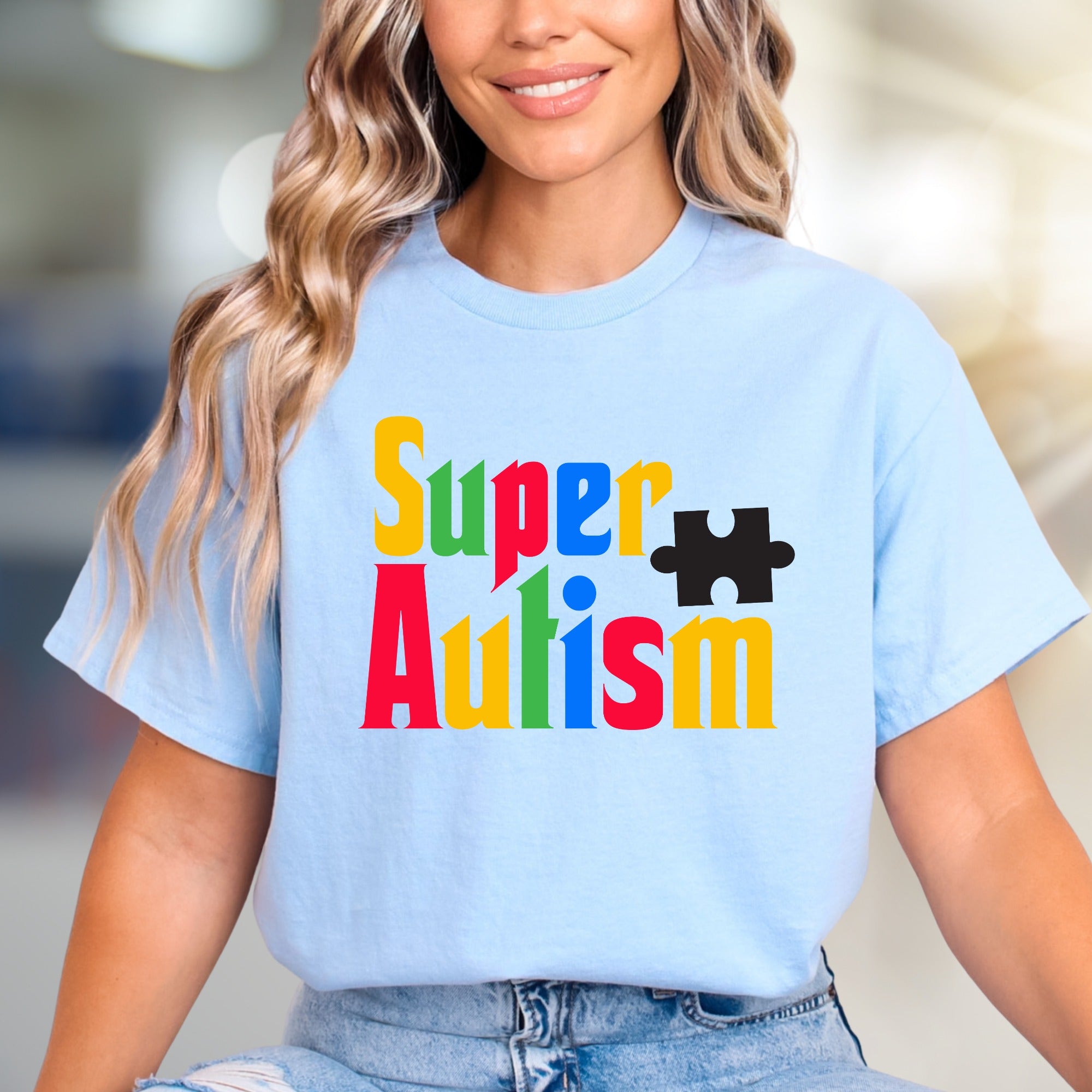 "Super Autism" Colorful Puzzle Tee, a Supportive Graphic Pick for Advocates