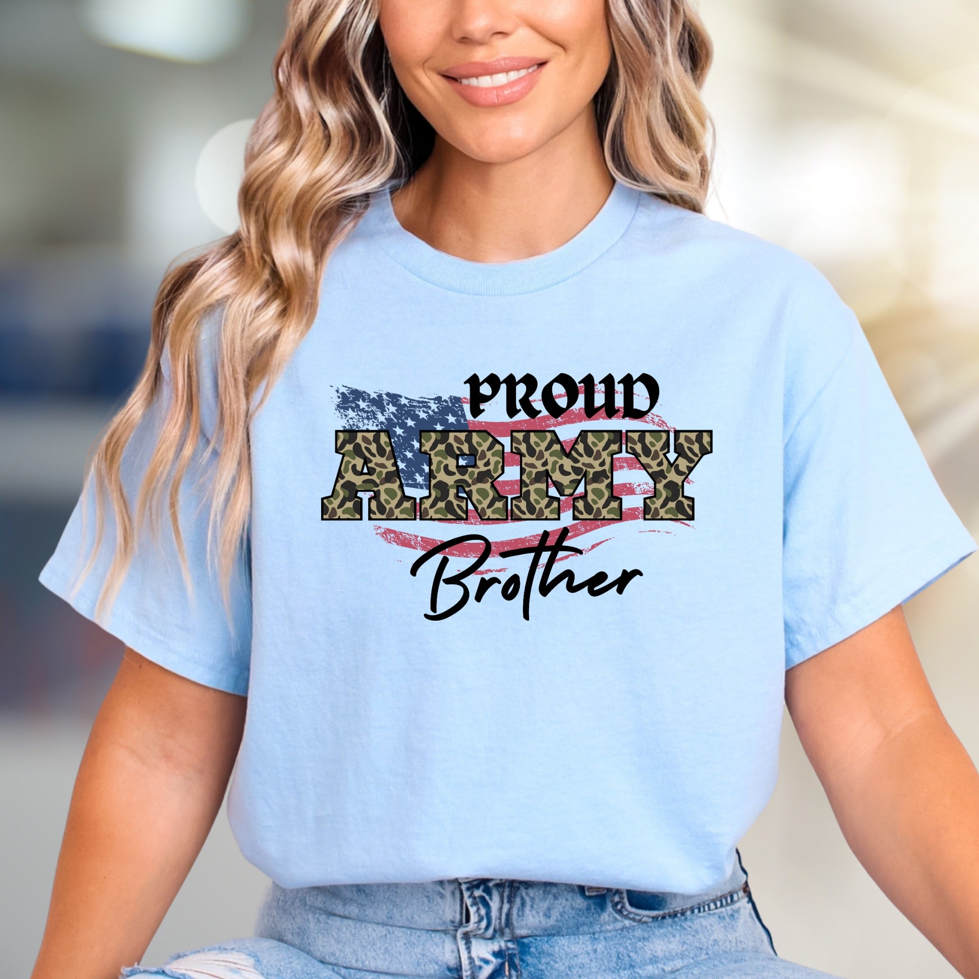 "Proud Army Brother" Camouflage Graphic Tee, a Patriotic Pick for Family