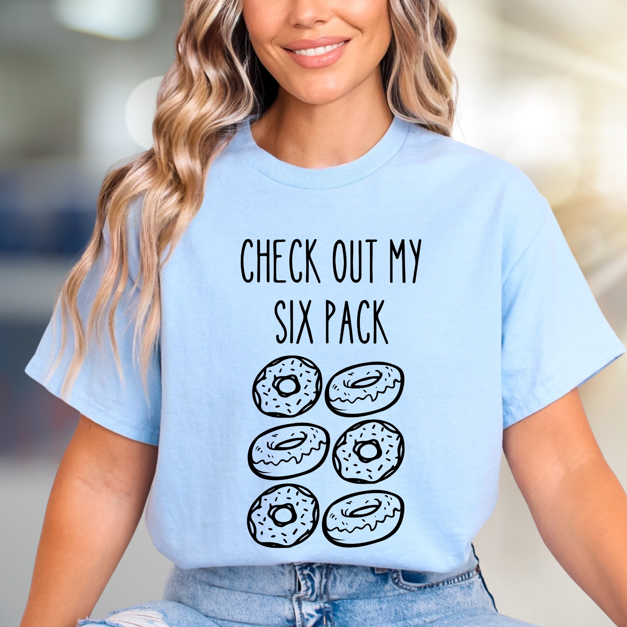 "CHECK OUT MY SIX PACK" Donut Lover Graphic Tee, a Funny Foodie Pick for Anyone