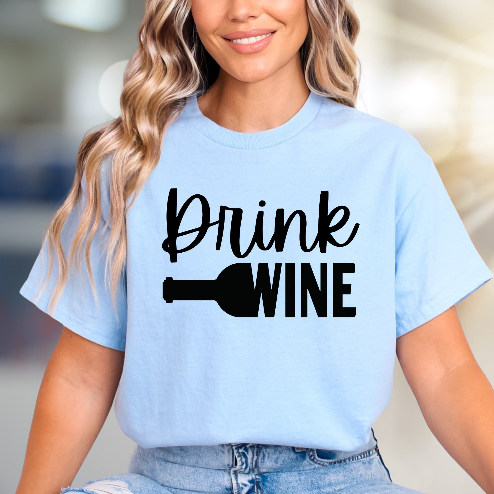 "Drink Wine" Fun Graphic Tee, a Casual Pick for Wine Lovers