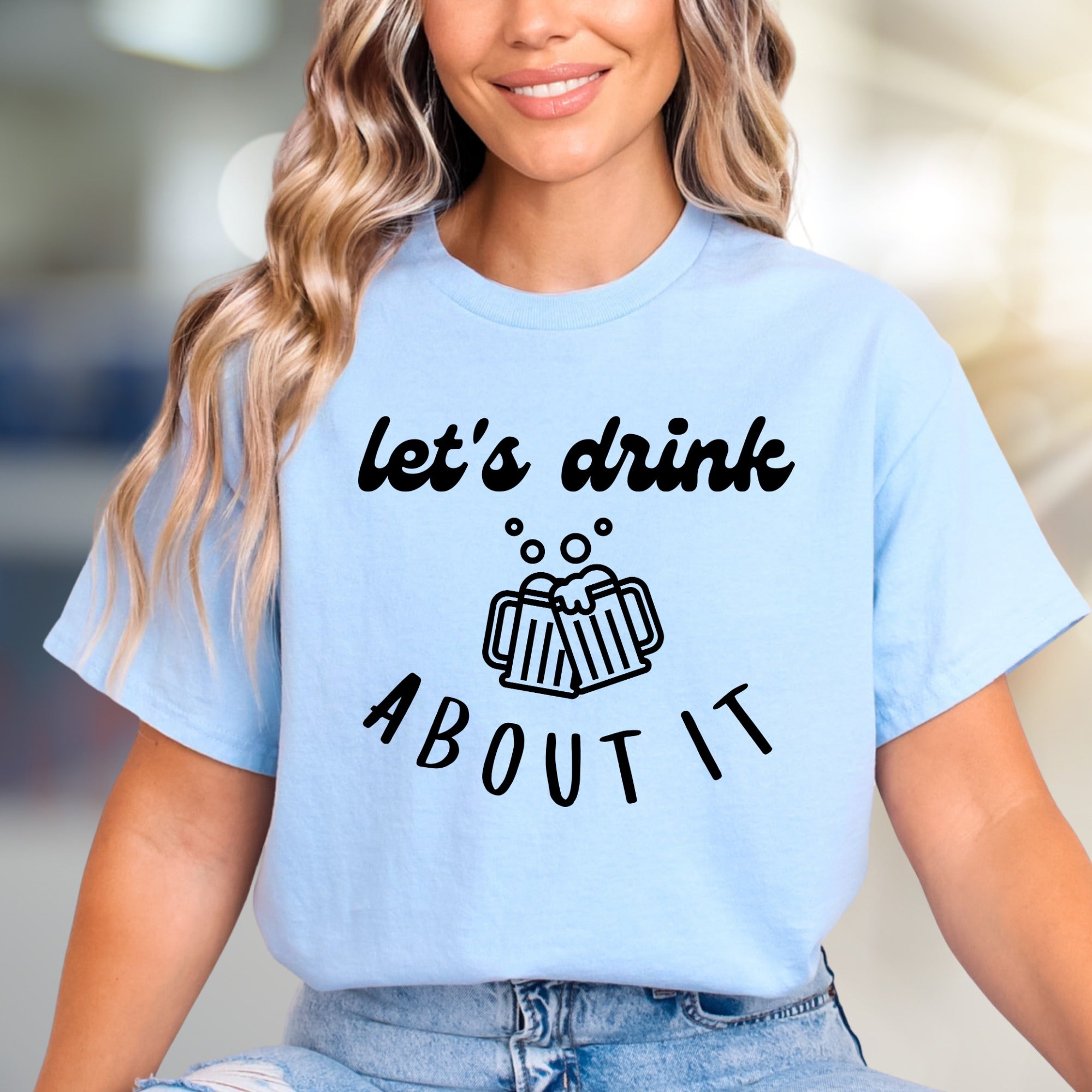"Let's Drink About It" Cheers Graphic Tee, a Bar Humor Pick for Fun-Lovers