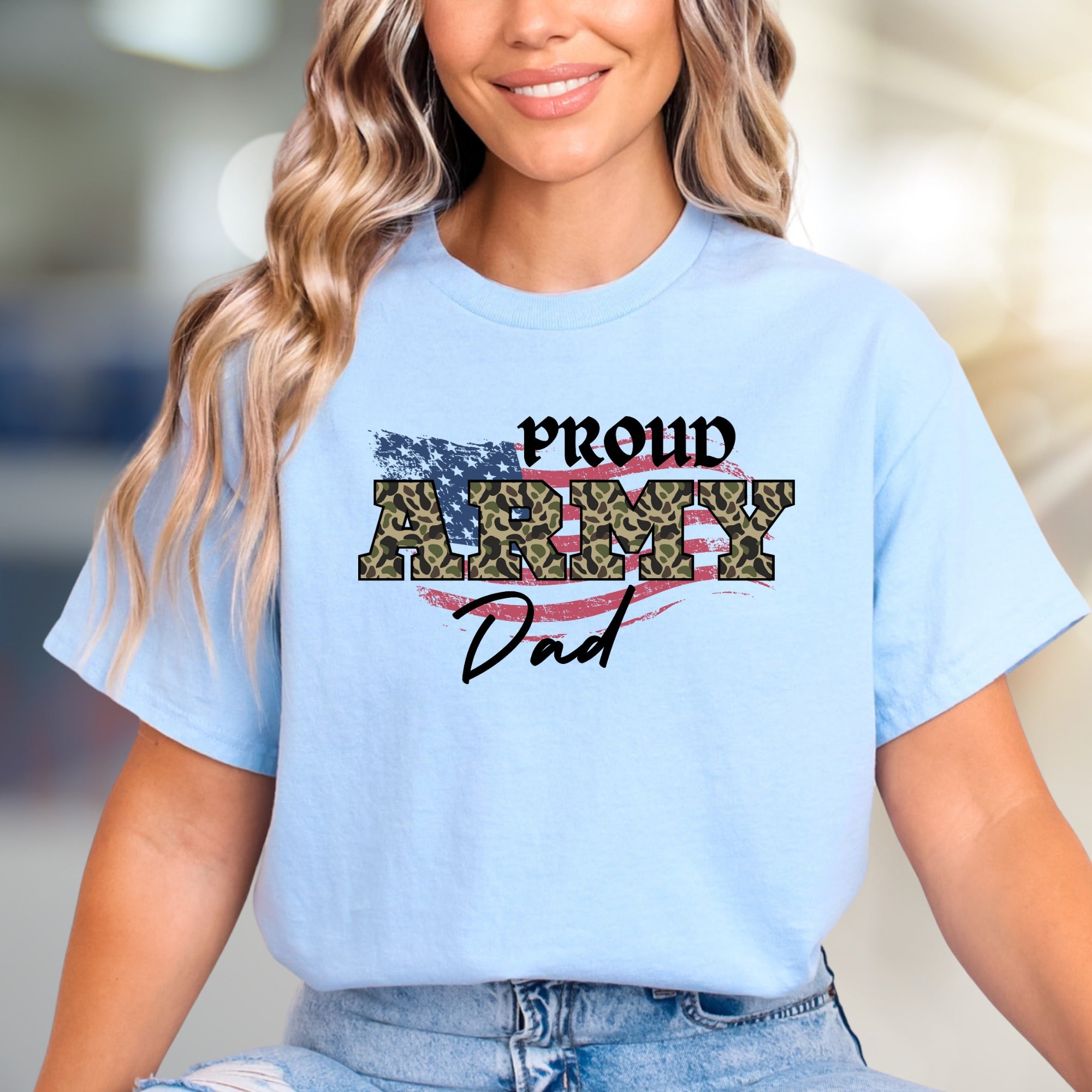 "Proud Army Dad" Military Camo Graphic Tee, a Patriotic Pick for Supporters