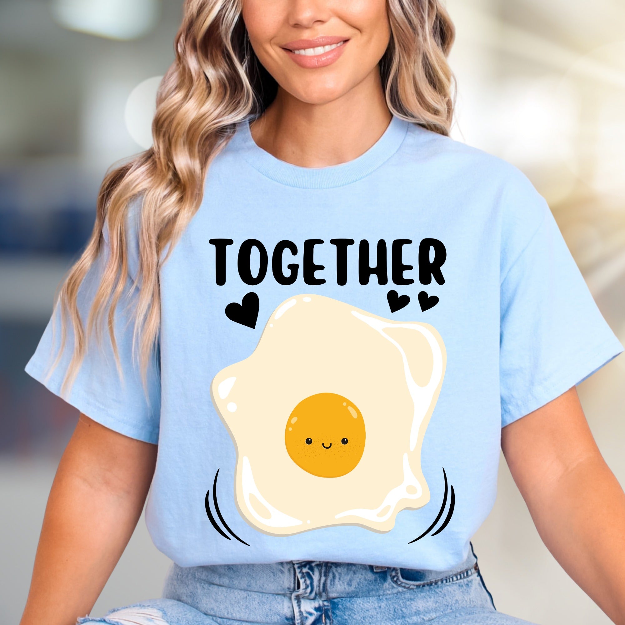 "TOGETHER" Cute Fried Egg Graphic Tee, A Playful Matching Pick for Couples