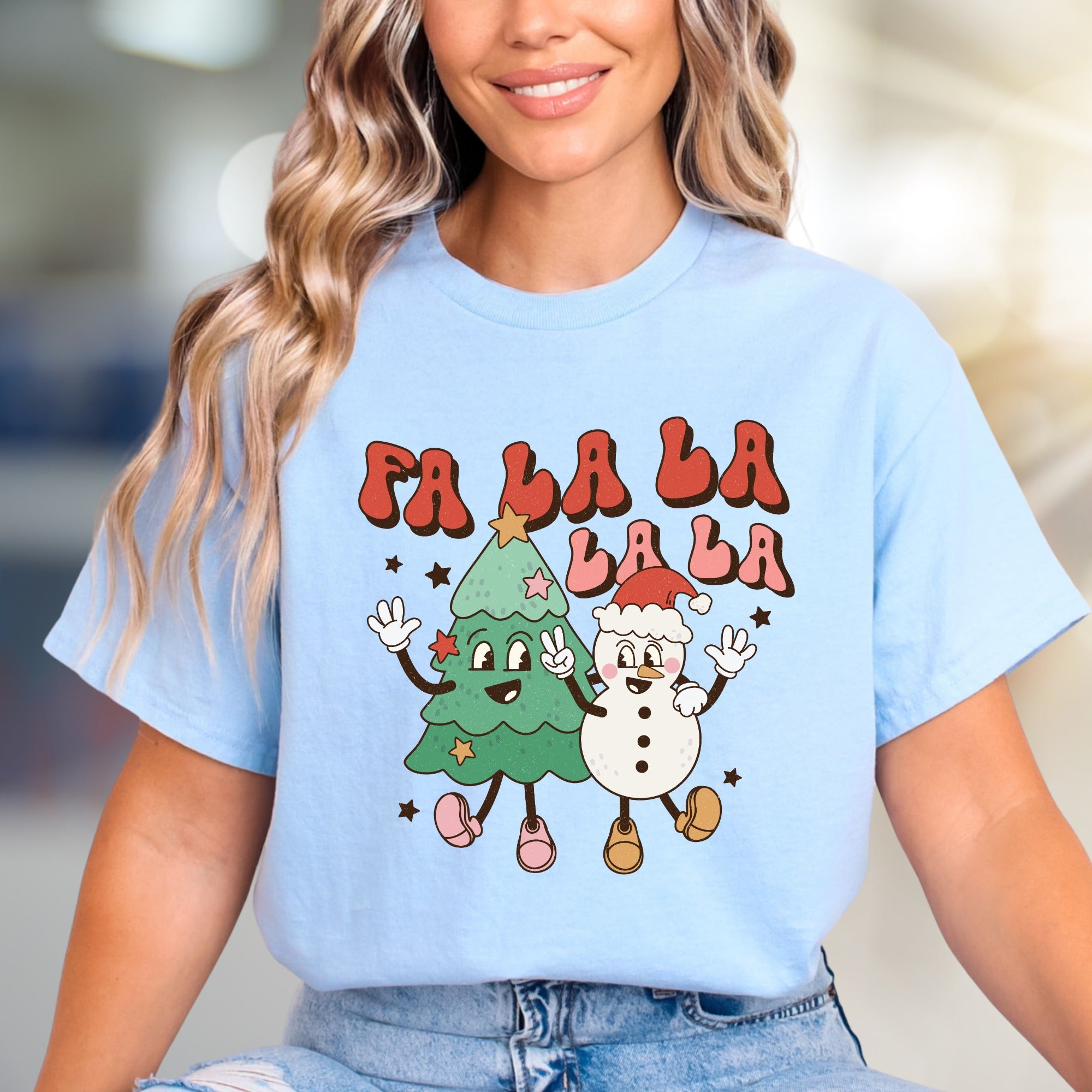"Fa La La La La" Retro Holiday Graphic Tee, a Festive Pick for Christmas Enthusiasts