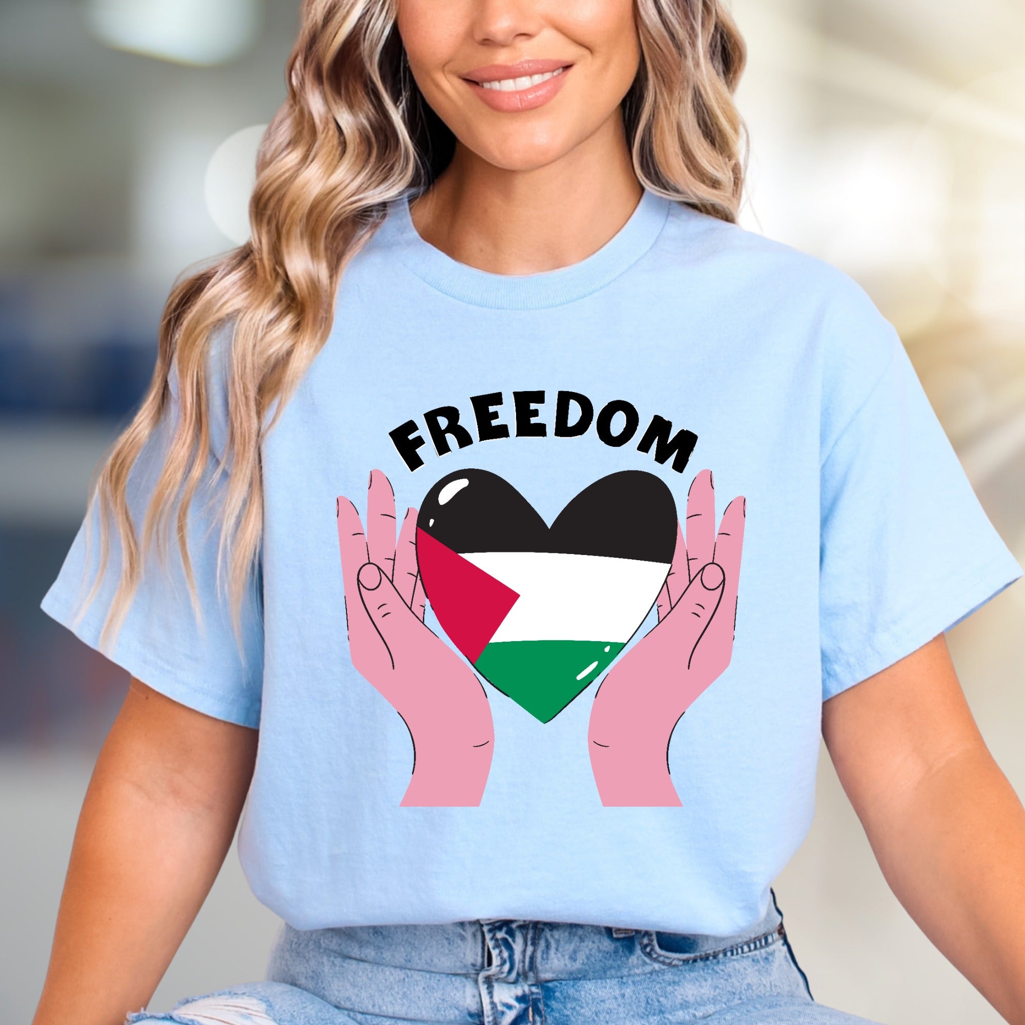 "FREEDOM" Palestine Flag Heart Graphic Tee, a Solidarity Pick for Advocates