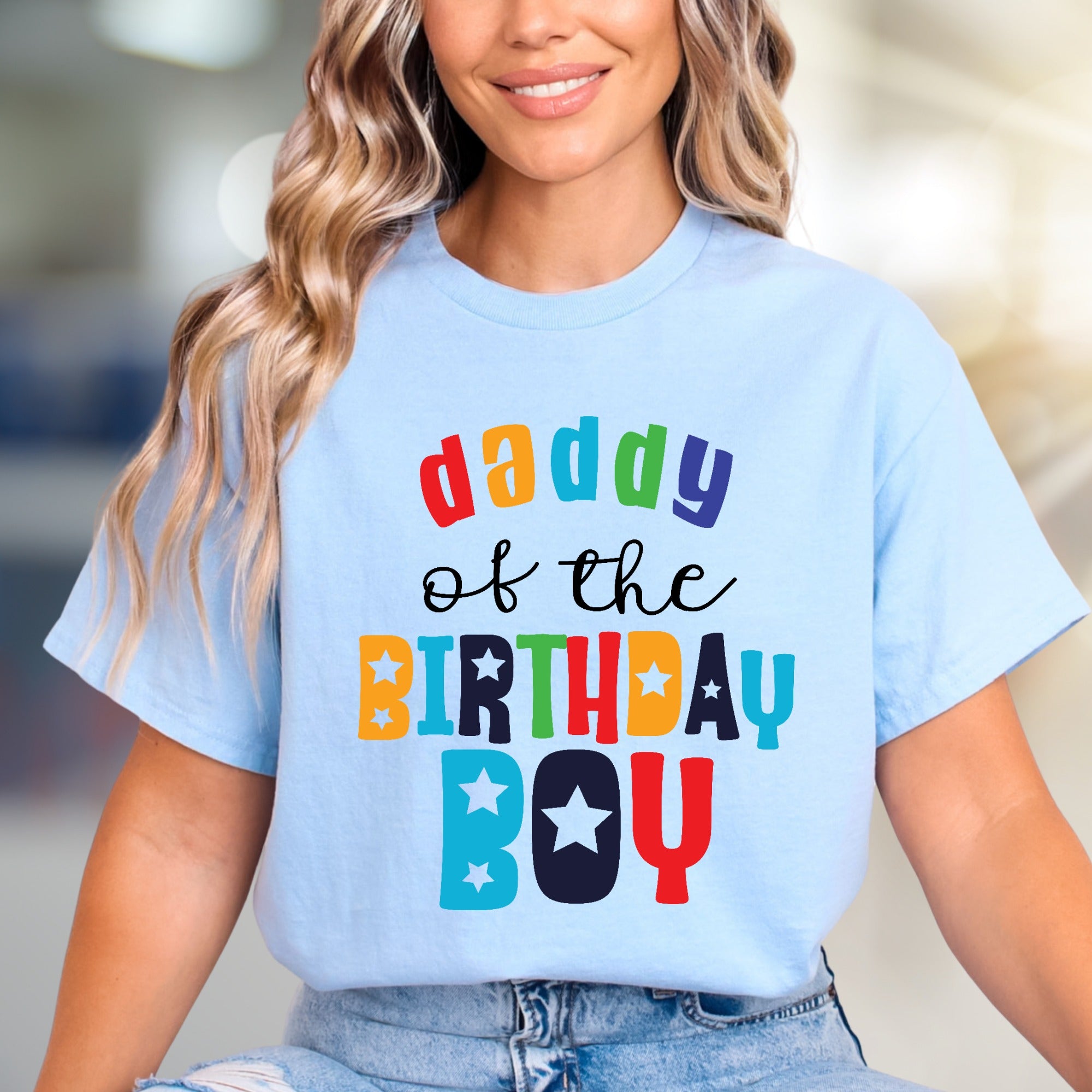 "Daddy of the Birthday Boy" Colorful Graphic Tee, a Celebration Pick for Dads