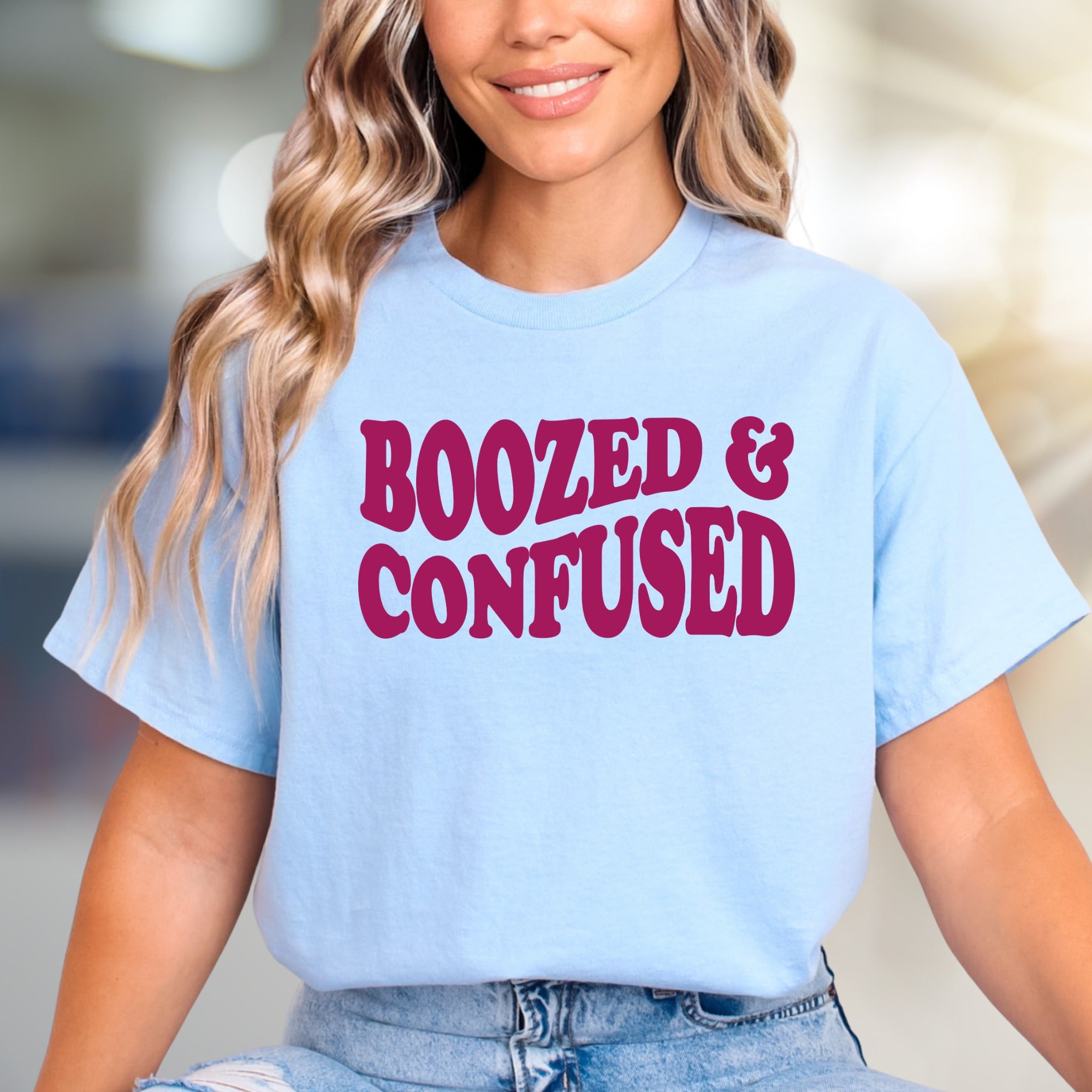 "BOOZED & CONFUSED" Retro Party Graphic Tee, a Fun Social Pick for Free Spirits