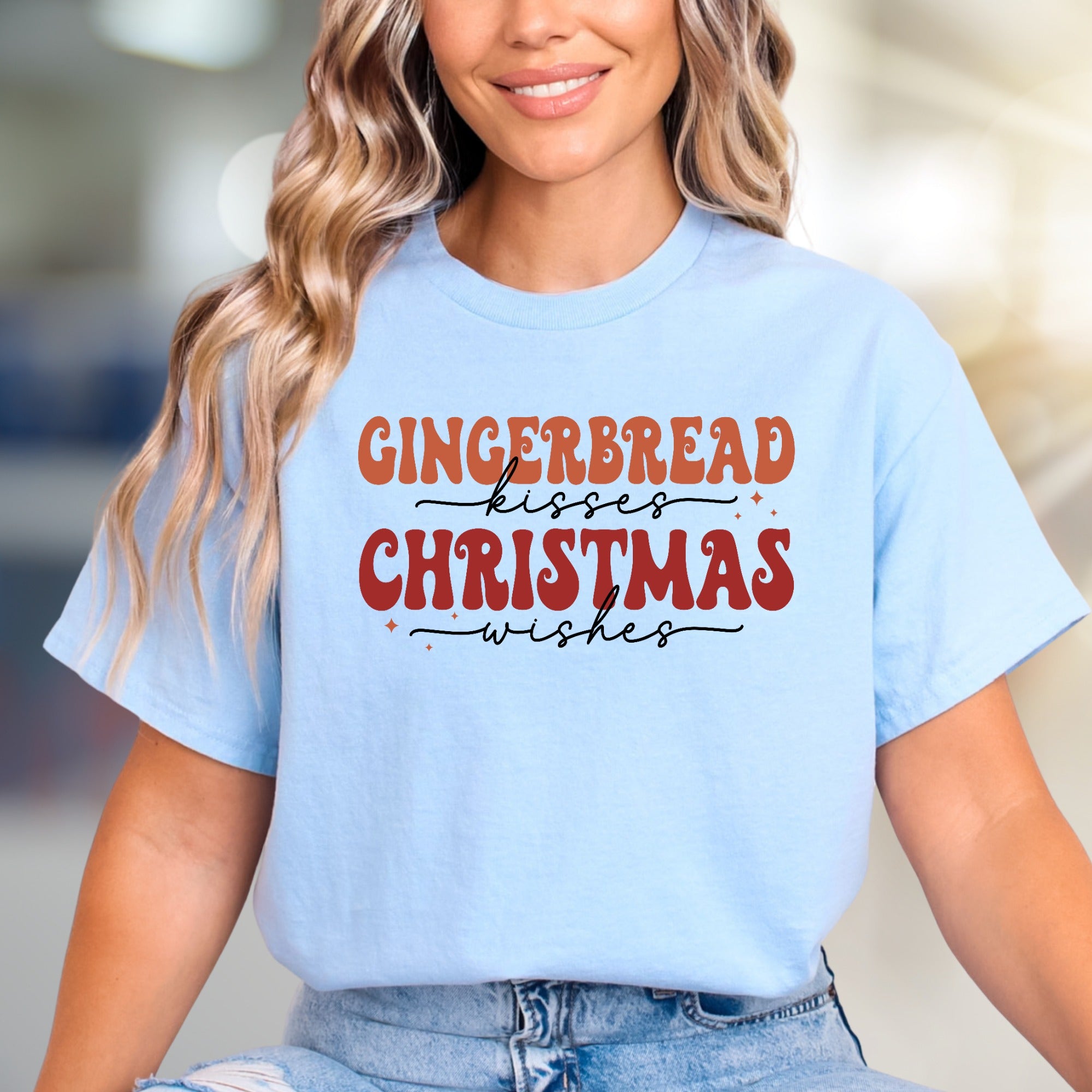 "Gingerbread Kisses Christmas Wishes" Retro Graphic Tee, a Holiday Vibe for Everyone