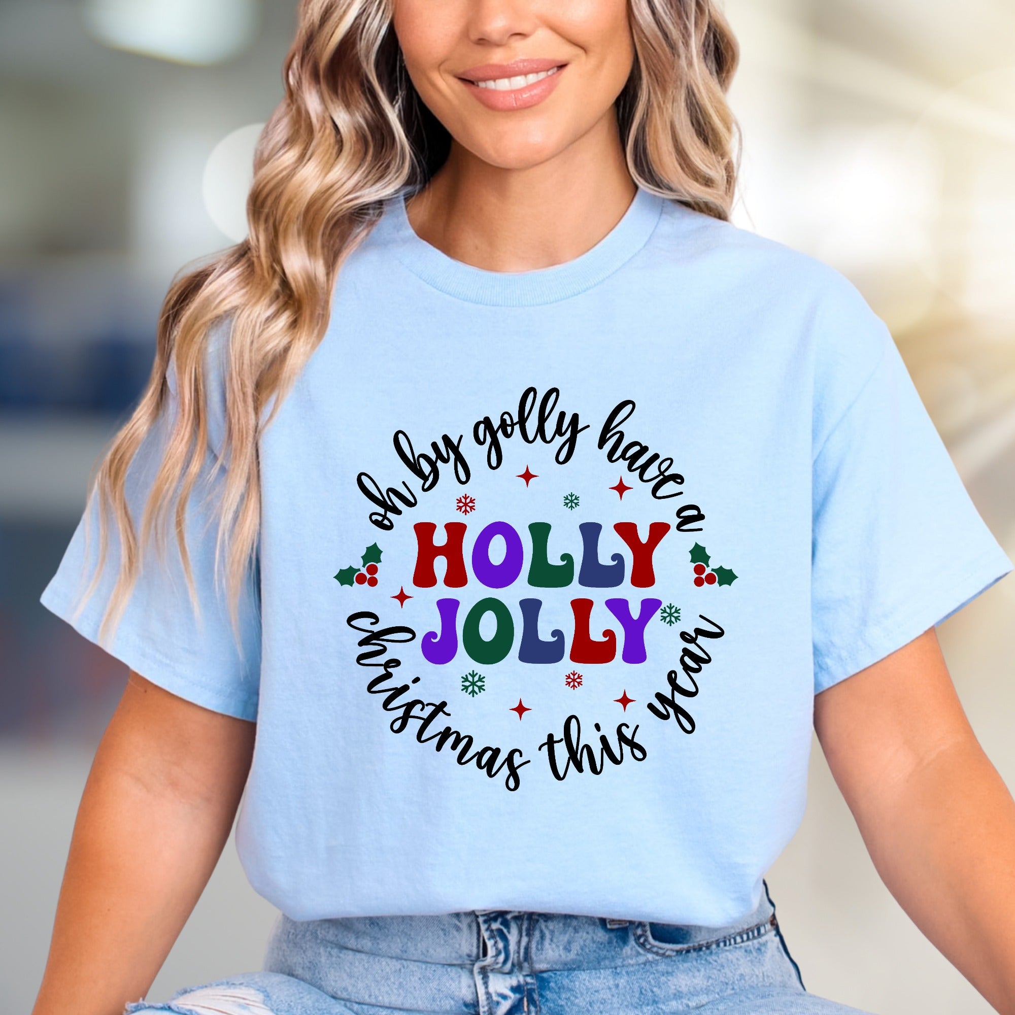 "Oh By Golly Have a Holly Jolly Christmas This Year" Retro Holiday Tee, a Festive Pick for Christmas Enthusiasts