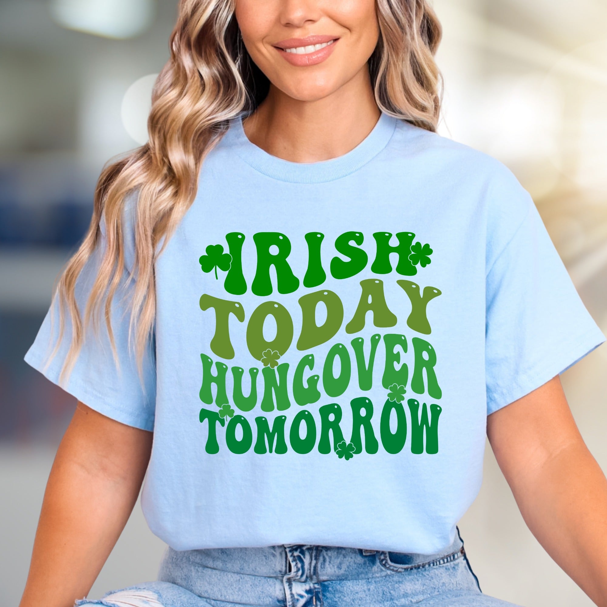 "Irish Today Hungover Tomorrow" Retro Fun Graphic Tee for St. Patrick's Day Cheer