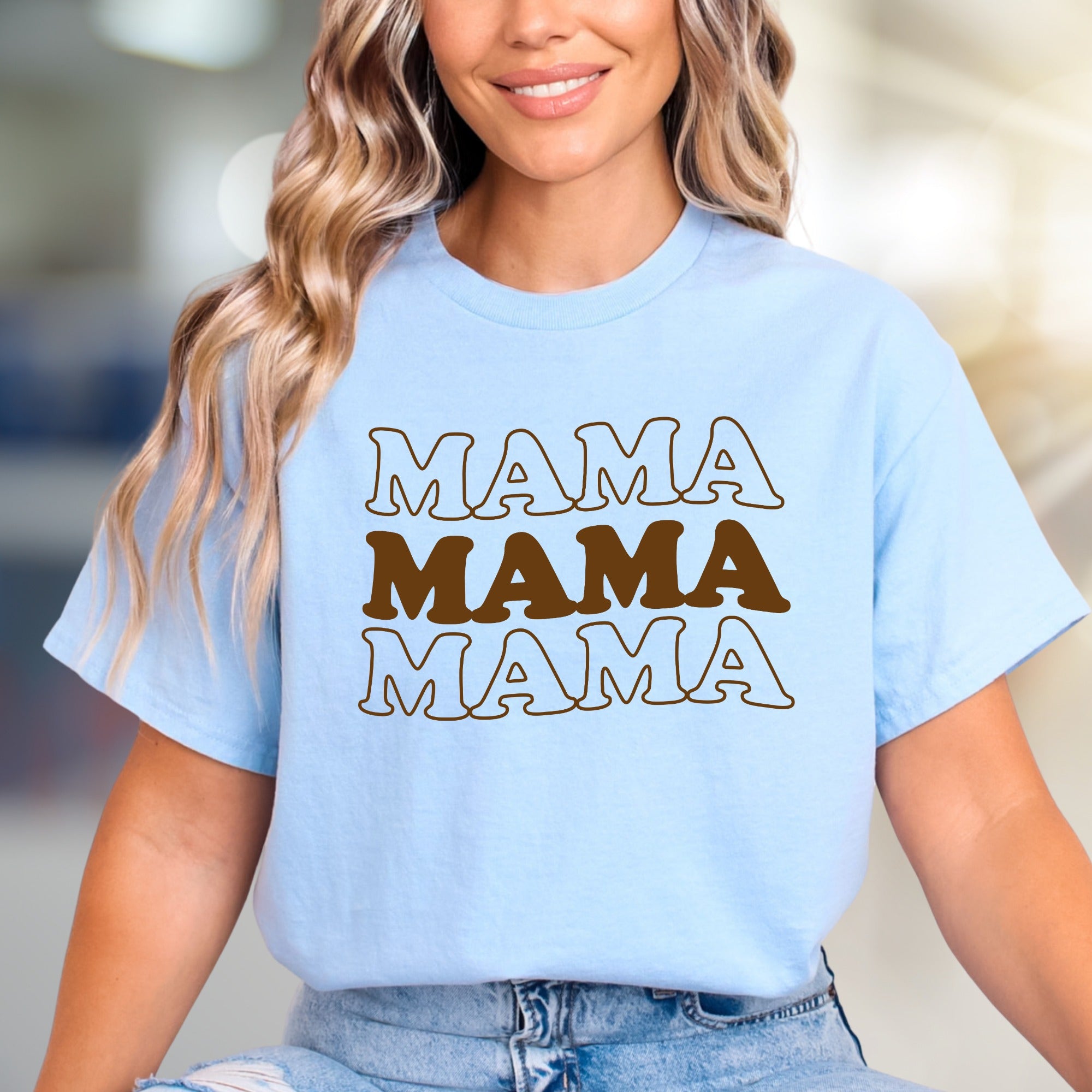 "MAMA MAMA MAMA" Playful Font Graphic Tee, a Motherhood Style Pick for Everyday Wear