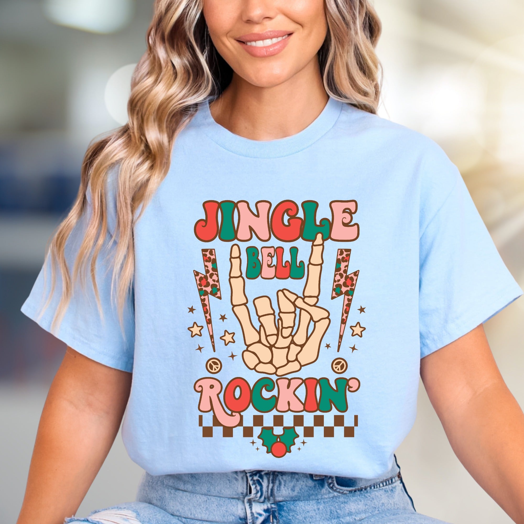 "Jingle Bell Rockin'" Retro Christmas Graphic Tee, a Festive Vibe for Music Lovers