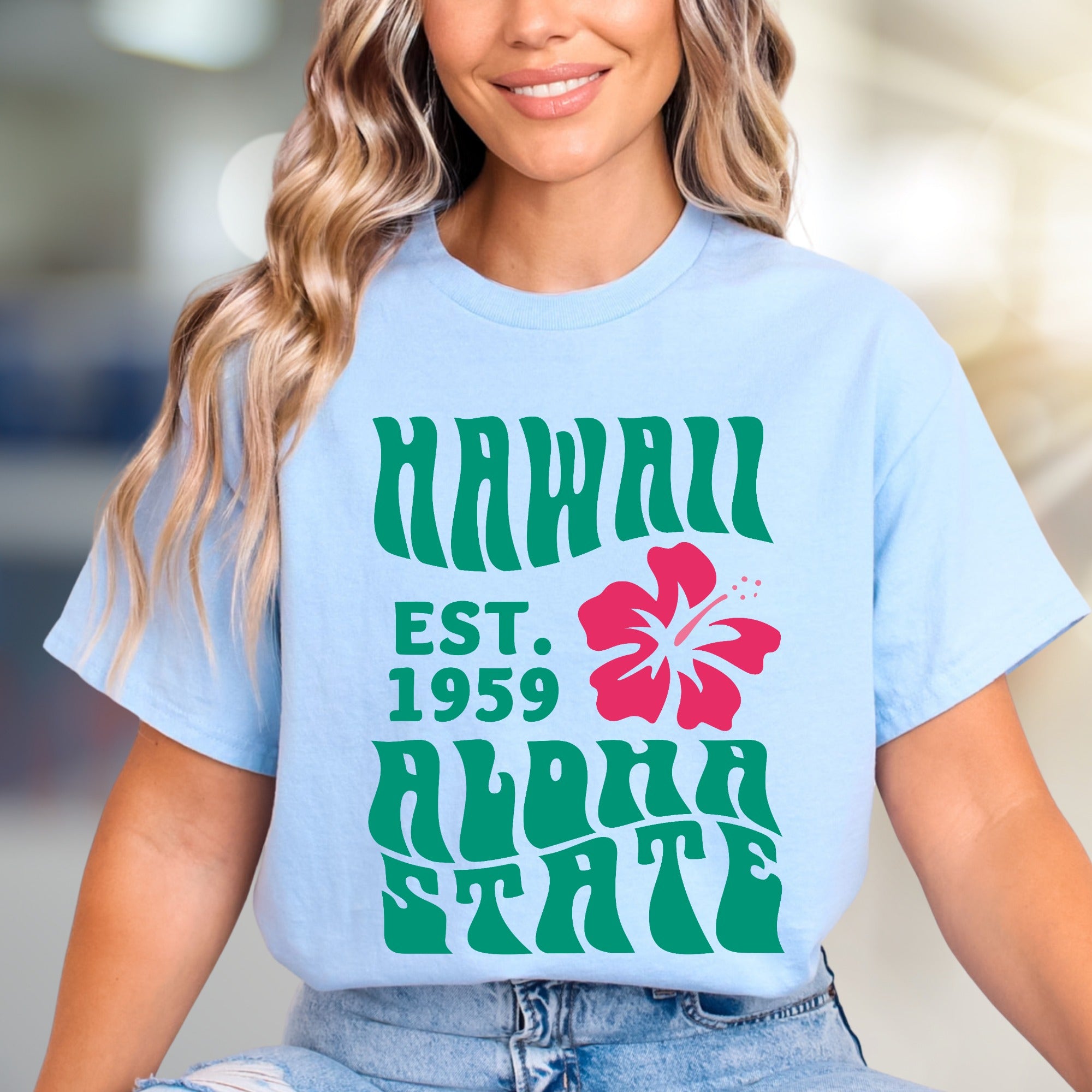 "HAWAII EST. 1959 Aloha State" Retro Beachy Graphic Tee, a Vacation Vibes Pick for Travelers