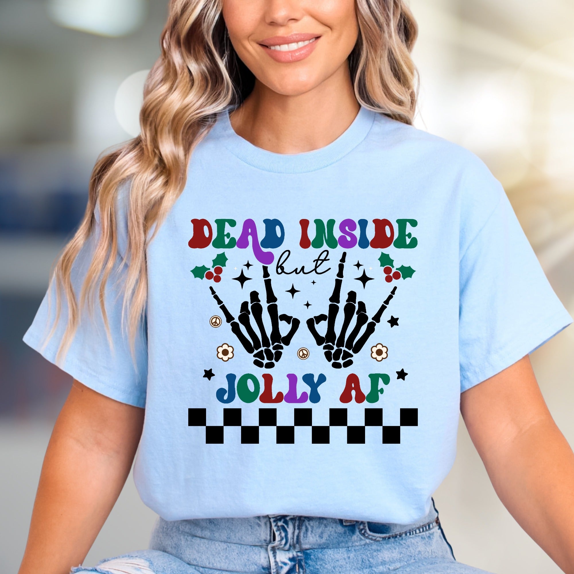 "Dead Inside But Jolly AF" Retro Christmas Graphic Tee, a Witty Holiday Pick for Festive Souls