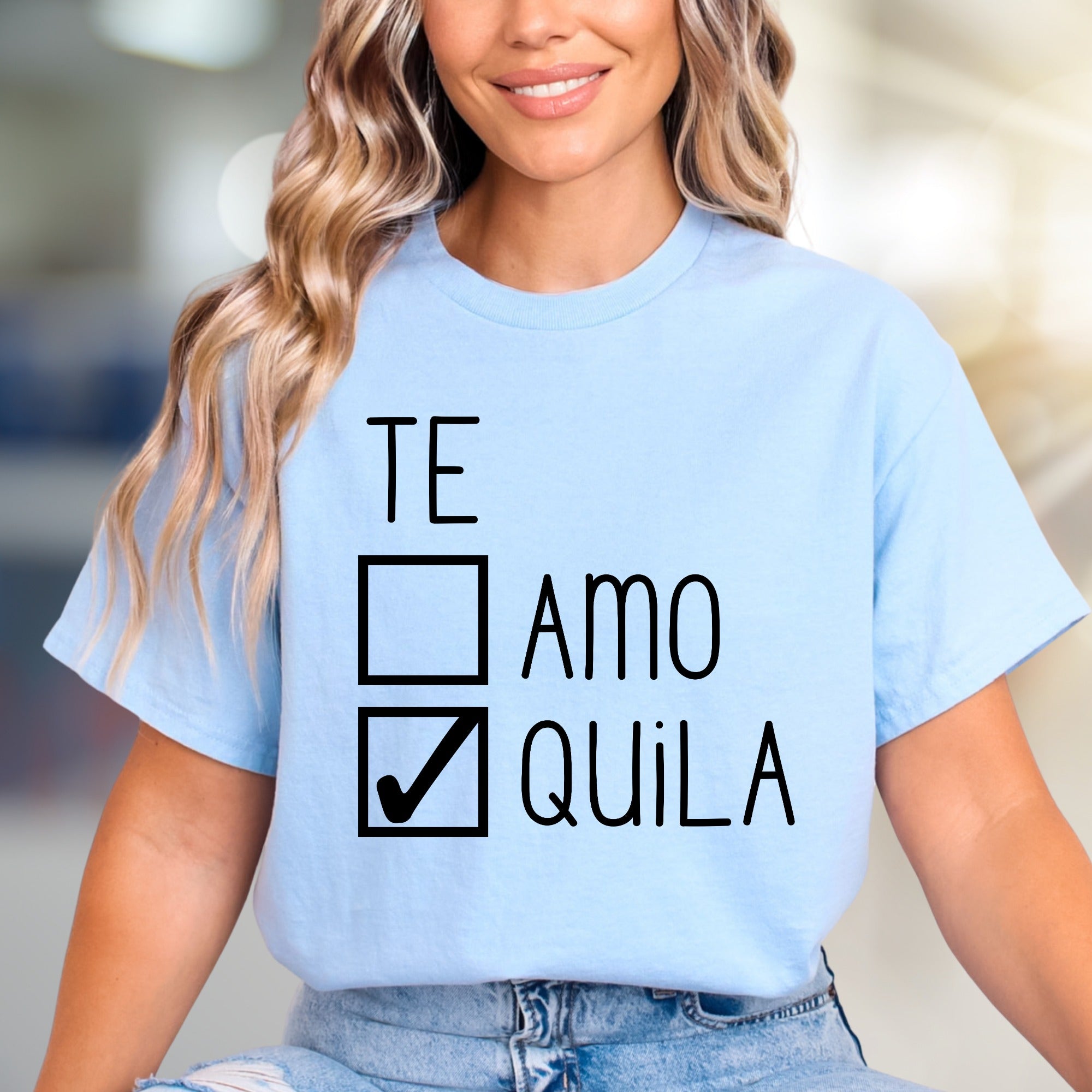 "TE AMO QUILA" Tequila Lover Graphic Tee, a Funny Vibe for Party Goers