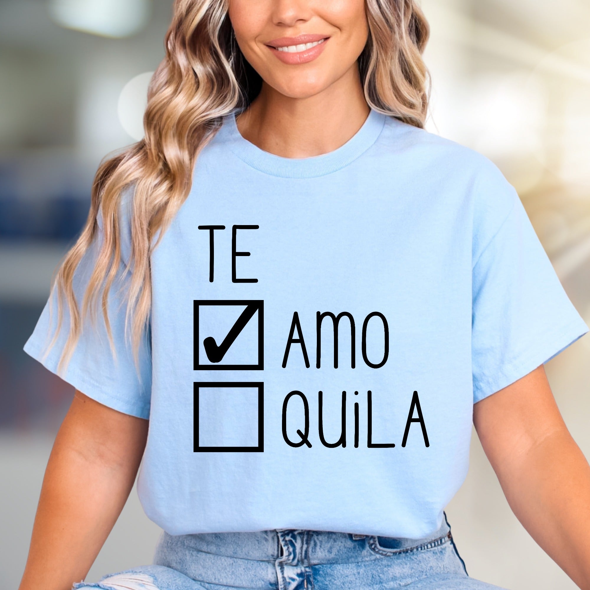 "Te Amo" vs "Tequila" Checkbox Graphic Tee, A Playful Choice for Fun-Lovers