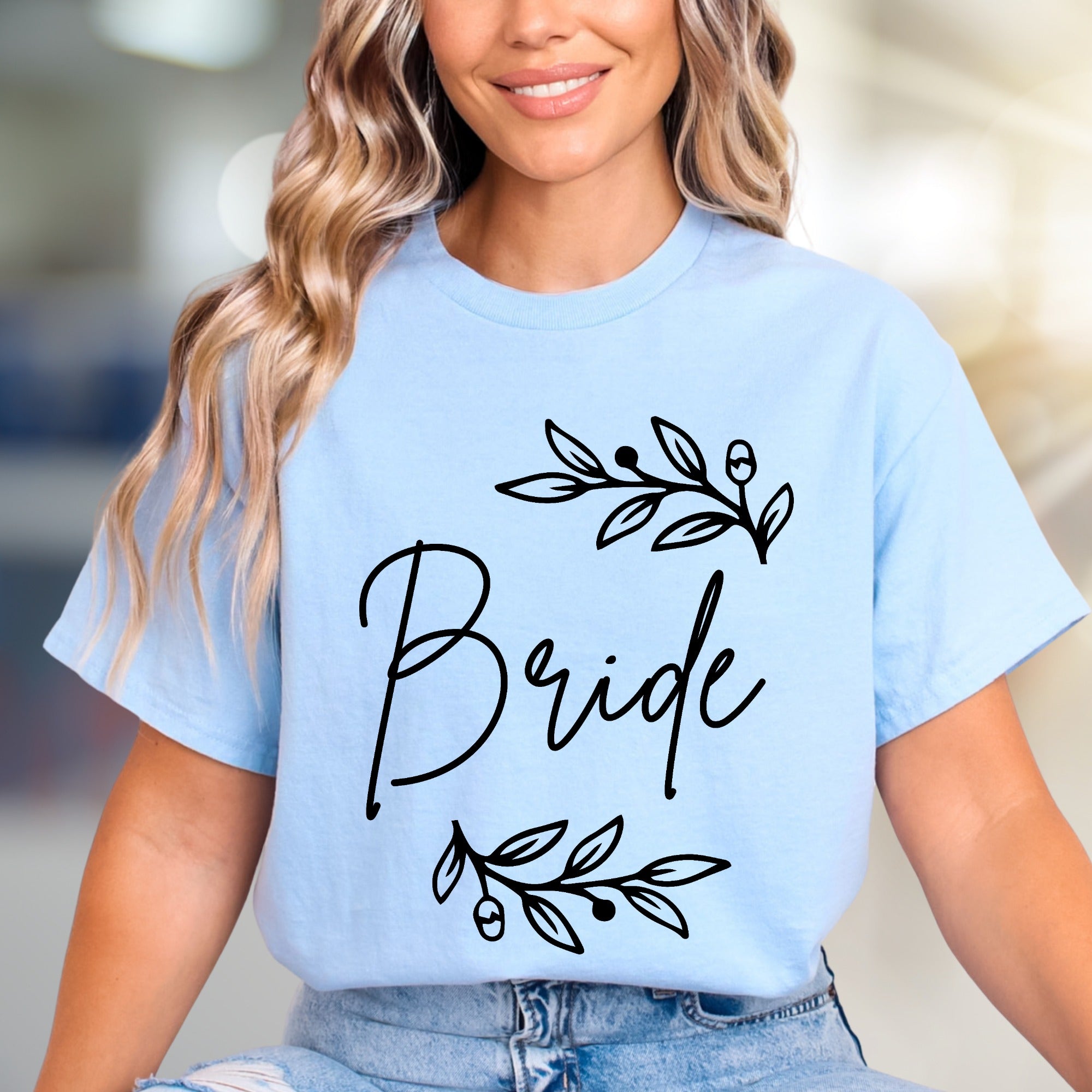 "Bride" Floral Wreath Graphic Tee, a Bridal Party Pick for Engaged Women