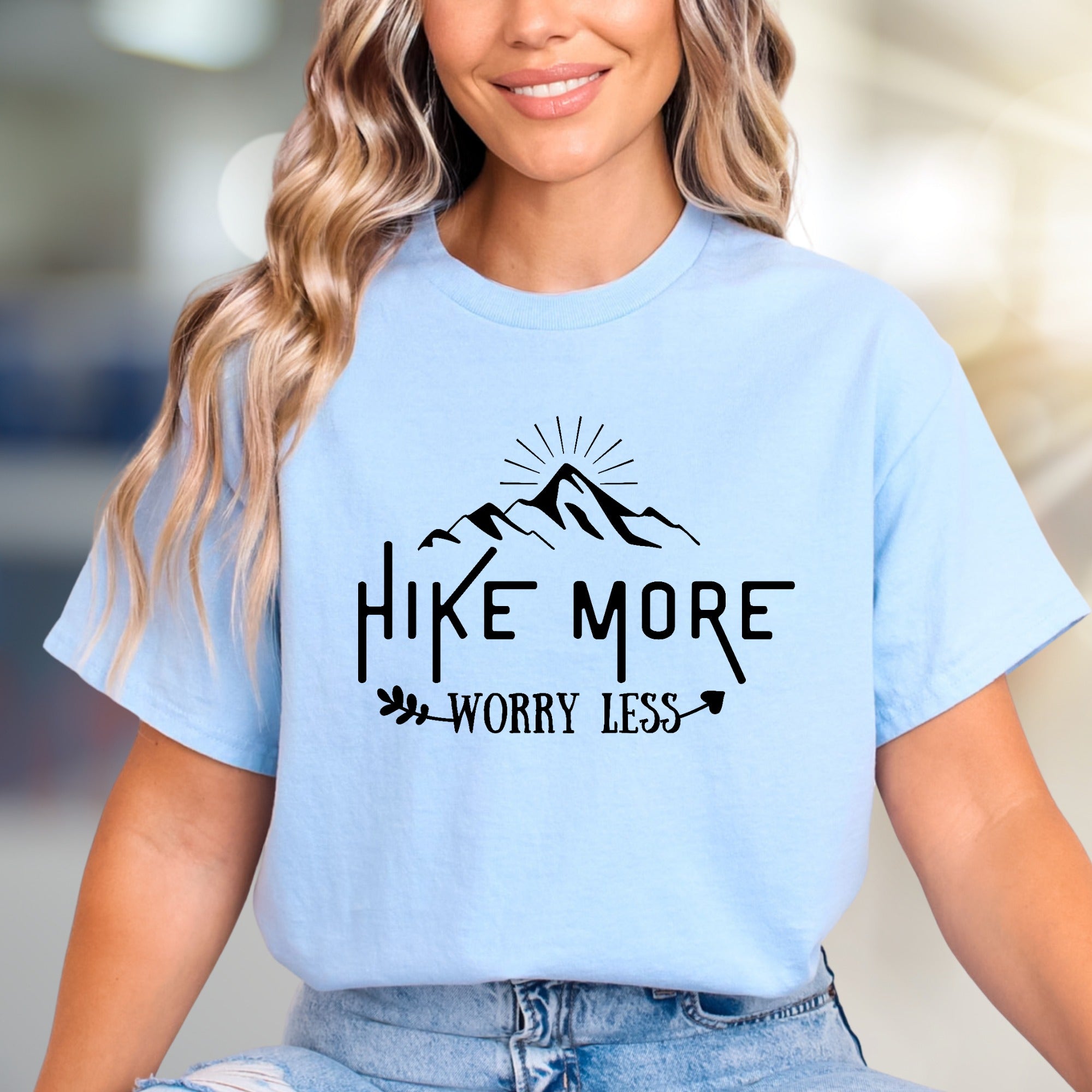 "Hike More Worry Less" Mountain Graphic Tee, a Nature-Lover's Unisex Pick