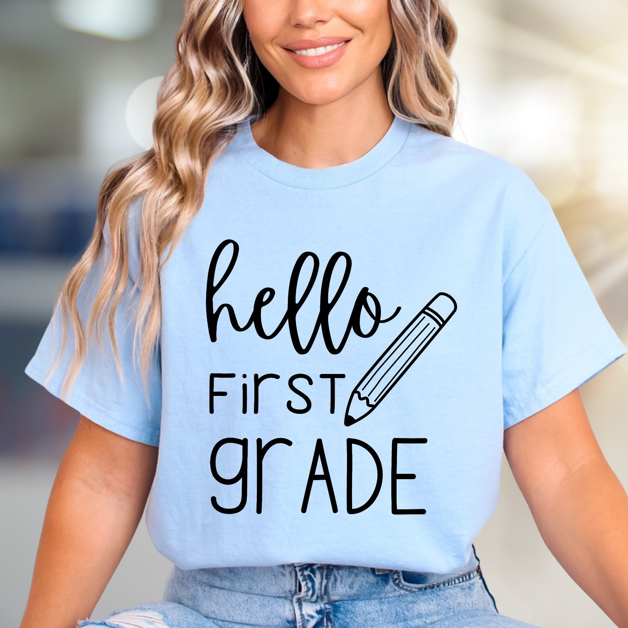 "Hello First Grade" Back to School Graphic Tee, a Teacher & Student Pick