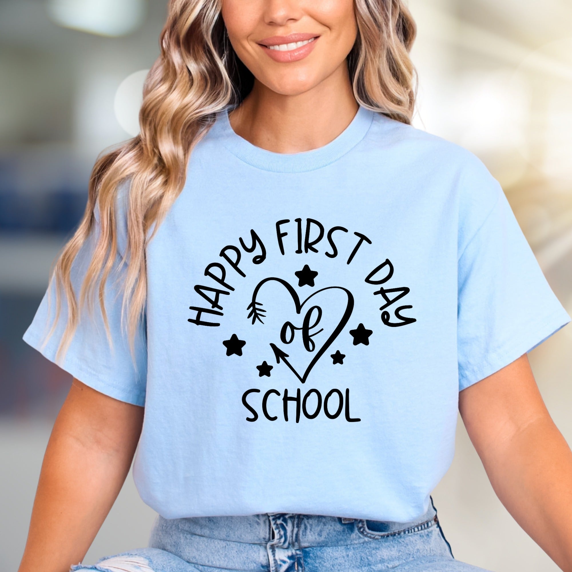 "Happy First Day of School" Heart Graphic Tee, a Back-to-School Pick for Educators & Parents