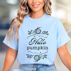 "Hello Pumpkin" Autumnal Graphic Tee, a Cozy Seasonal Pick for Fall Enthusiasts