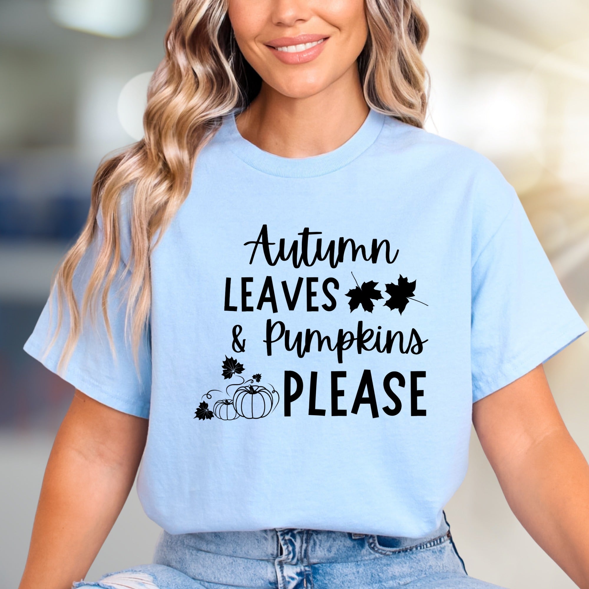 "Autumn Leaves & Pumpkins Please" Fall Graphic Tee, a Cozy Autumn Pick for Harvest Lovers