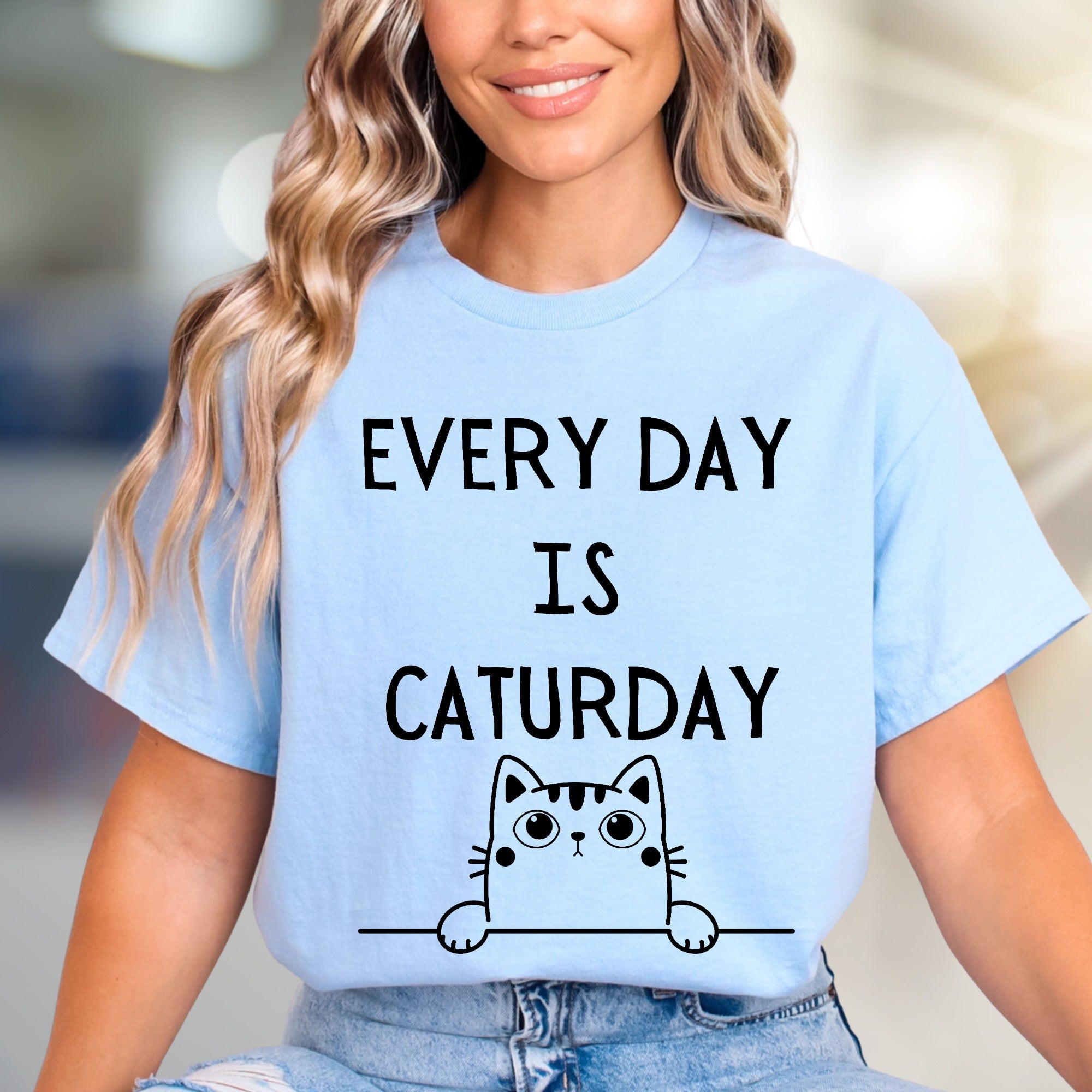 "Every Day Is Caturday" Cute Kitty Graphic Tee, a Whimsical Pick for Cat Lovers