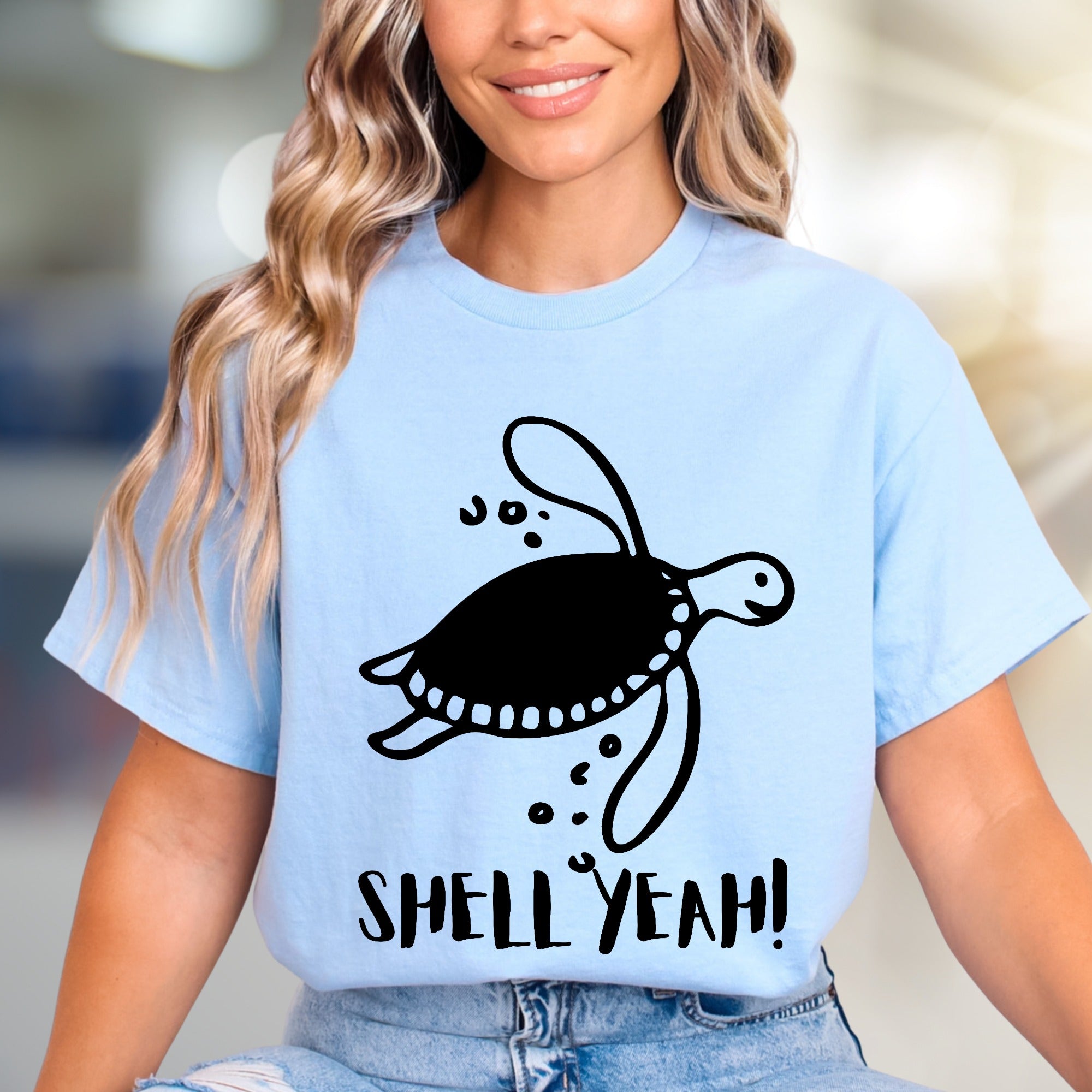 "SHELL YEAH!" Cheerful Sea Turtle Graphic Tee, a Nature-Loving Pick for Ocean Enthusiasts