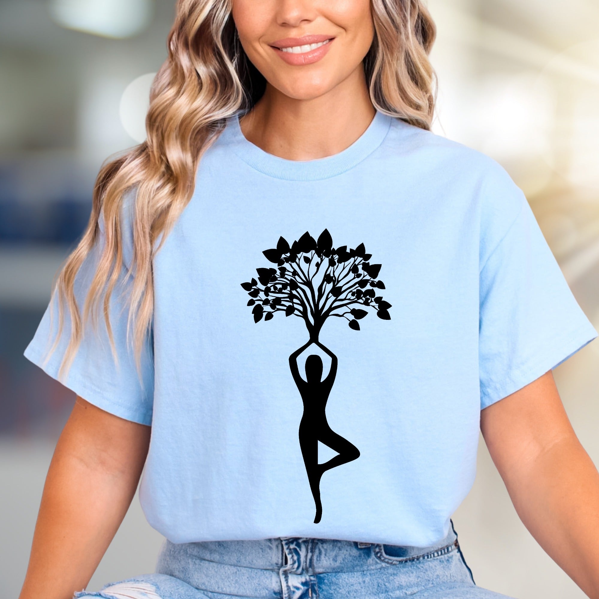 Zen Tree Pose Yoga Graphic Tee, A Spiritual Lifestyle Pick for Wellness Enthusiasts