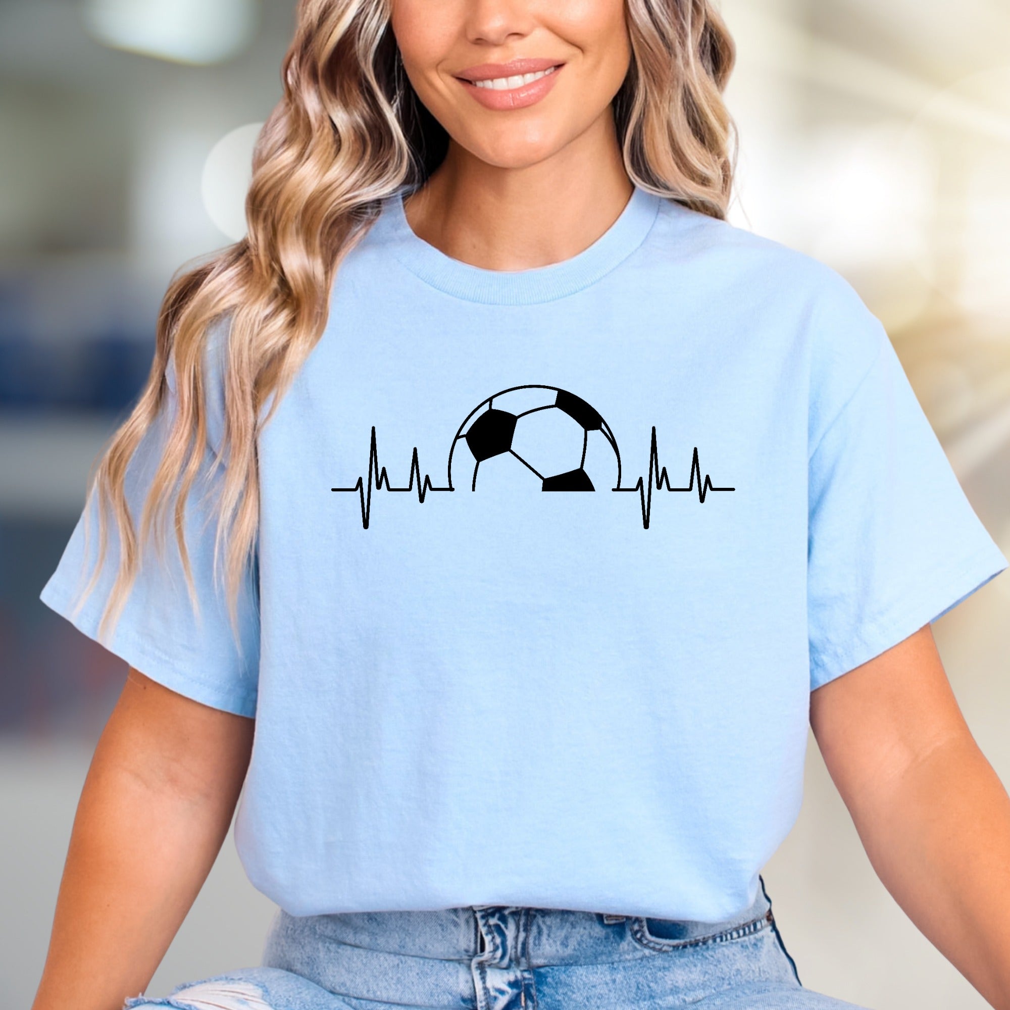 Soccer Heartbeat Line Graphic Tee, A Sporty Pick for Enthusiasts