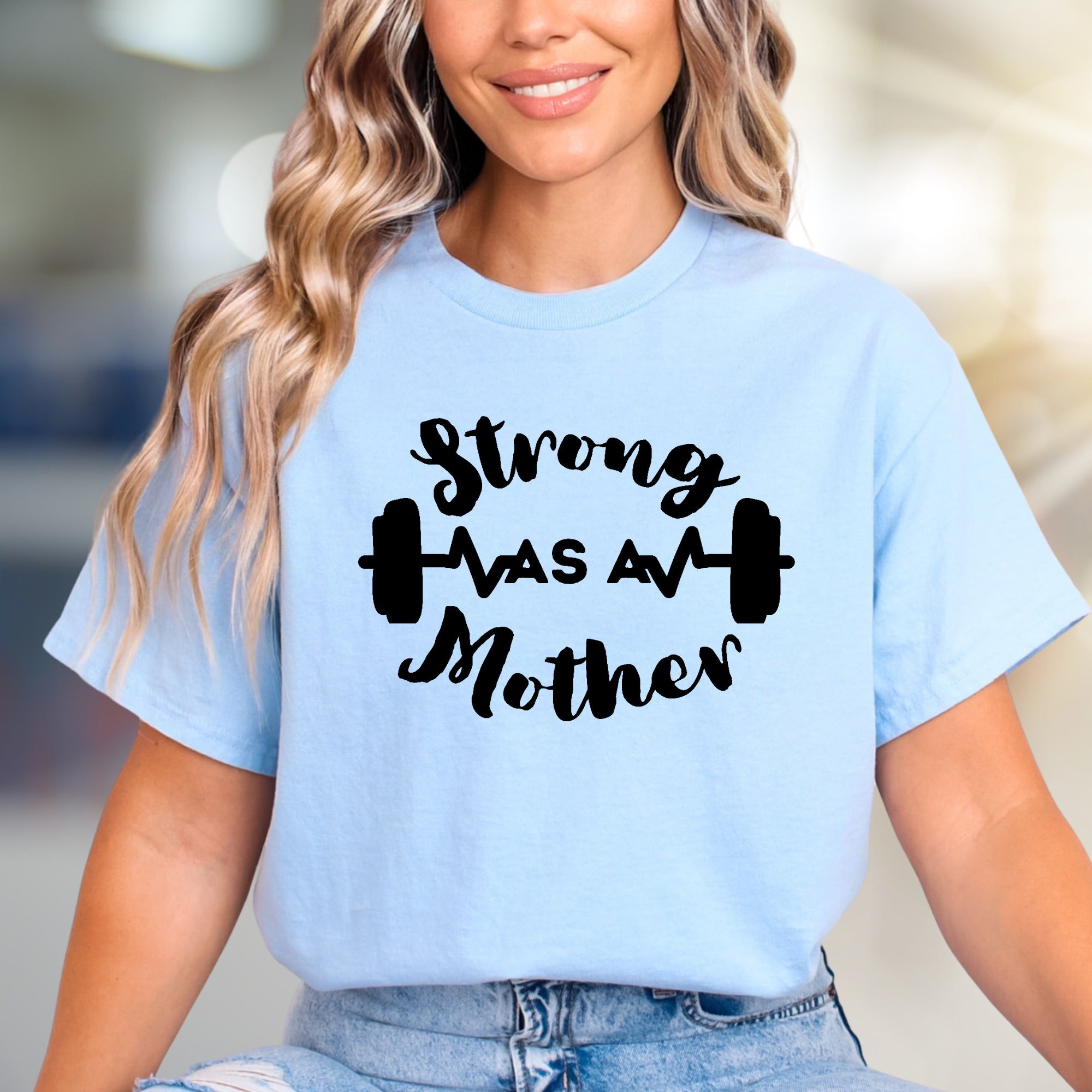 "Strong As A Mother" Fitness Graphic Tee, A Empowering Pick for Moms