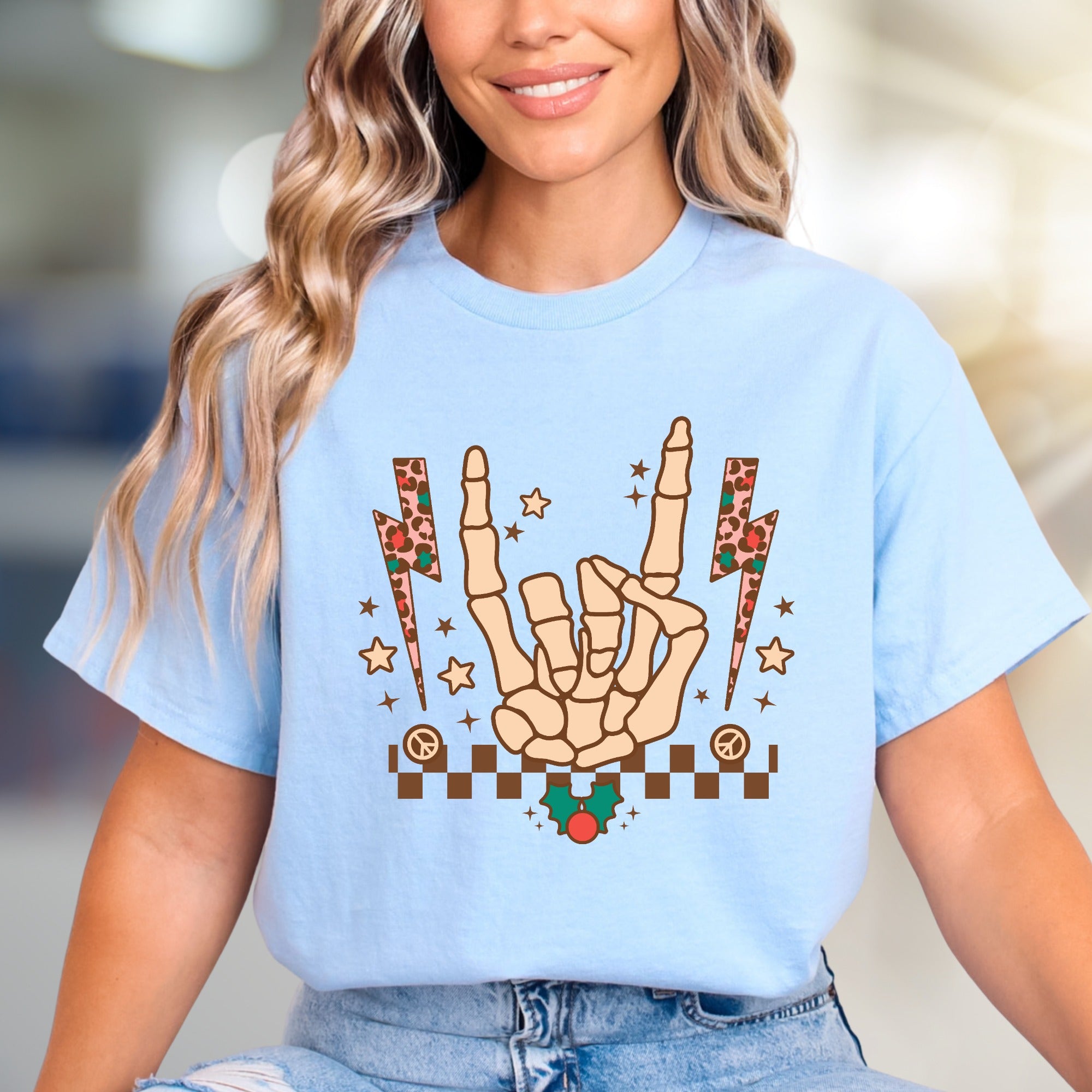 Rock On Christmas Skeleton Graphic Tee, A Festive Punk Rock Pick for Everyone