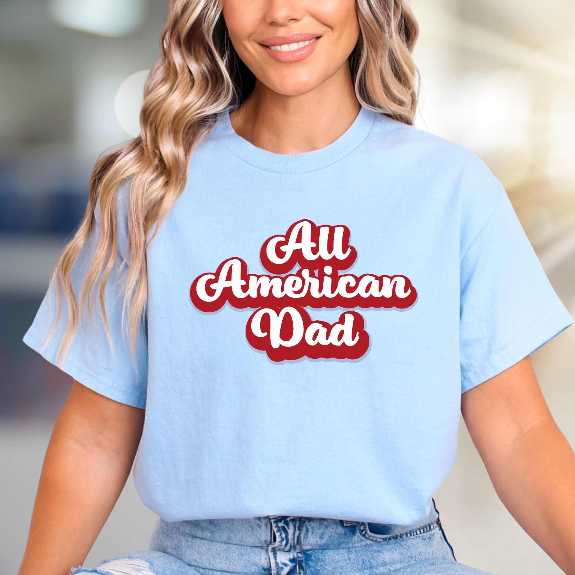 "All American Dad" Retro Script Graphic Tee, a Patriotic Pick for Dads