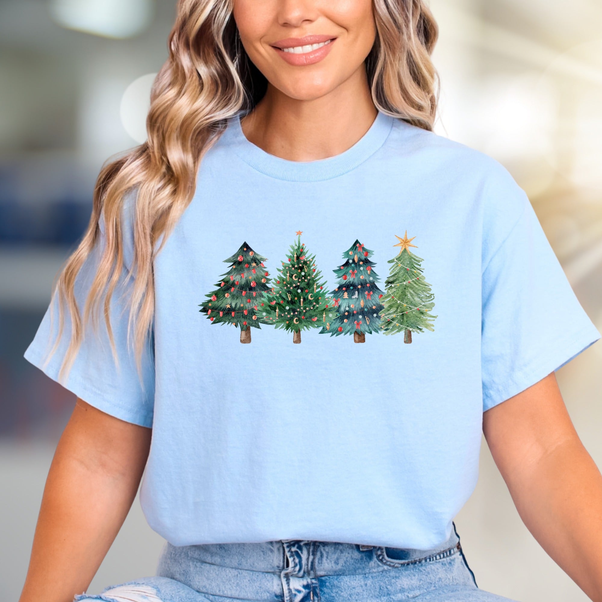 Watercolor Christmas Trees Graphic Tee, a Festive Holiday Pick for Everyone