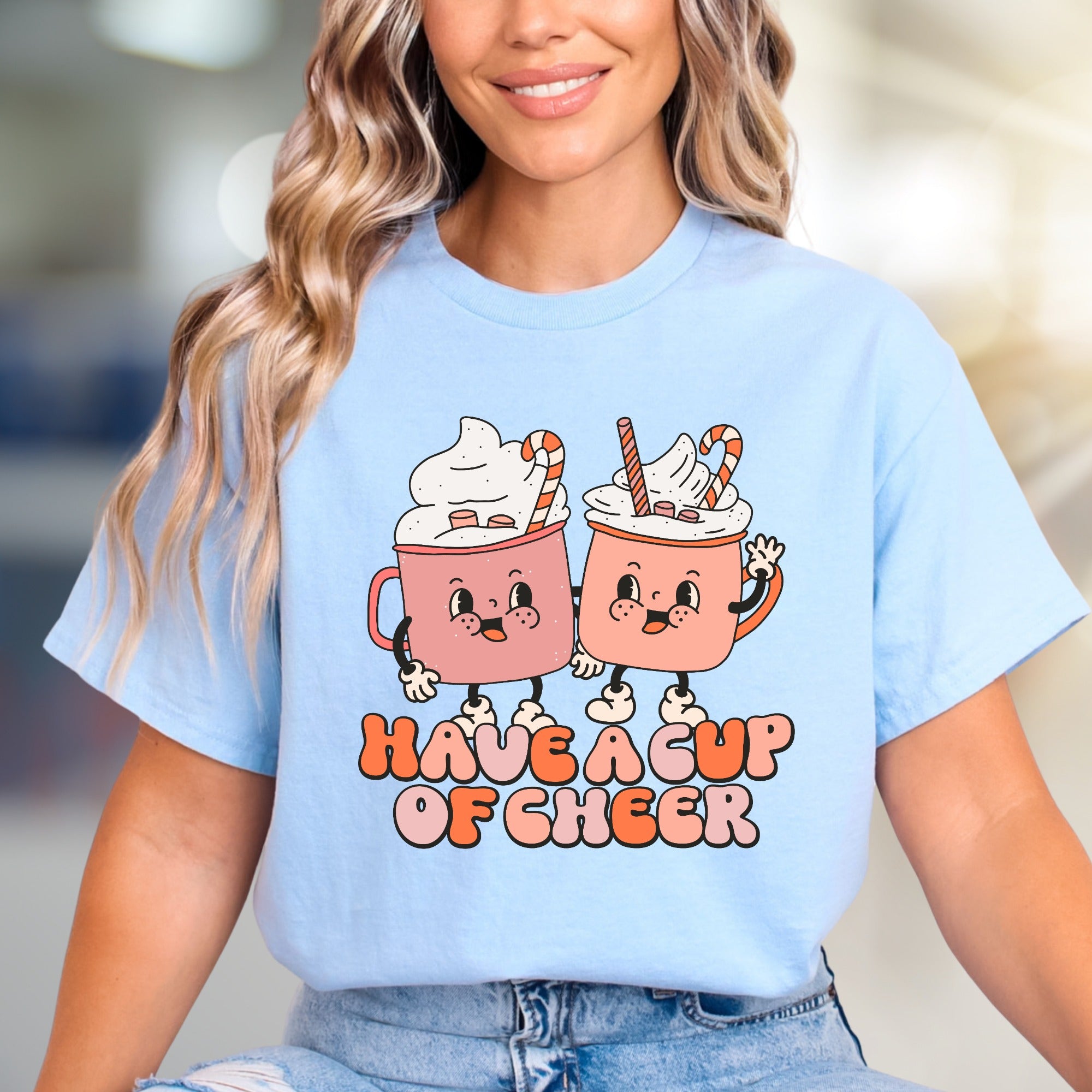 "Have a Cup of Cheer" Retro Hot Cocoa Graphic Tee, a Winter Cozy Pick for Enthusiasts