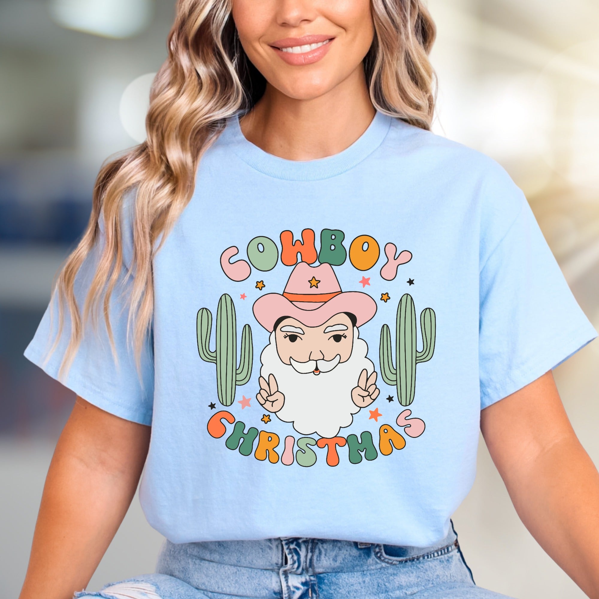 "Cowboy Christmas" Western Santa Graphic Tee, a Festive Country Pick for Holiday Lovers