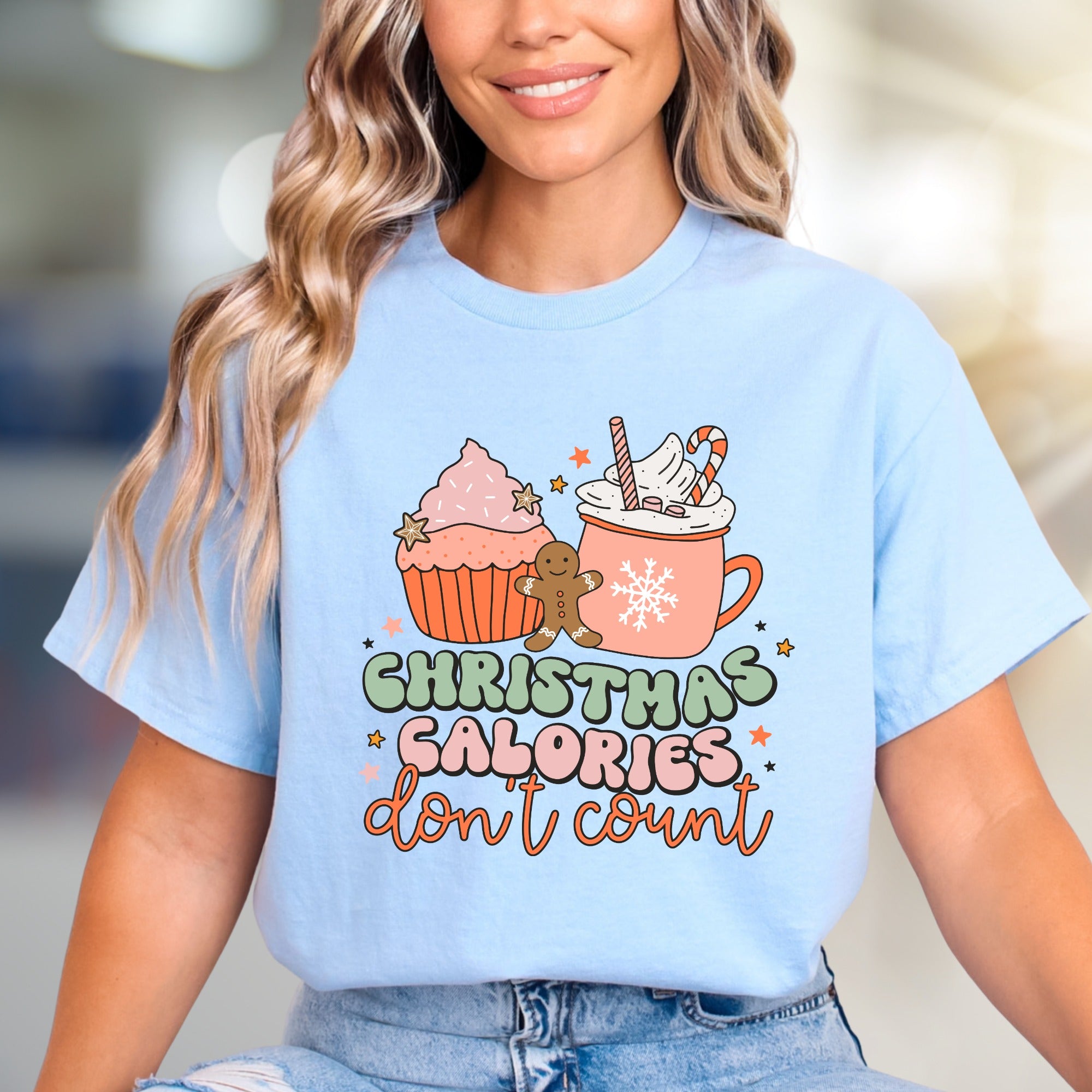 "Christmas Calories Don't Count" Holiday Humor Graphic Tee, A Merry Statement for Foodies