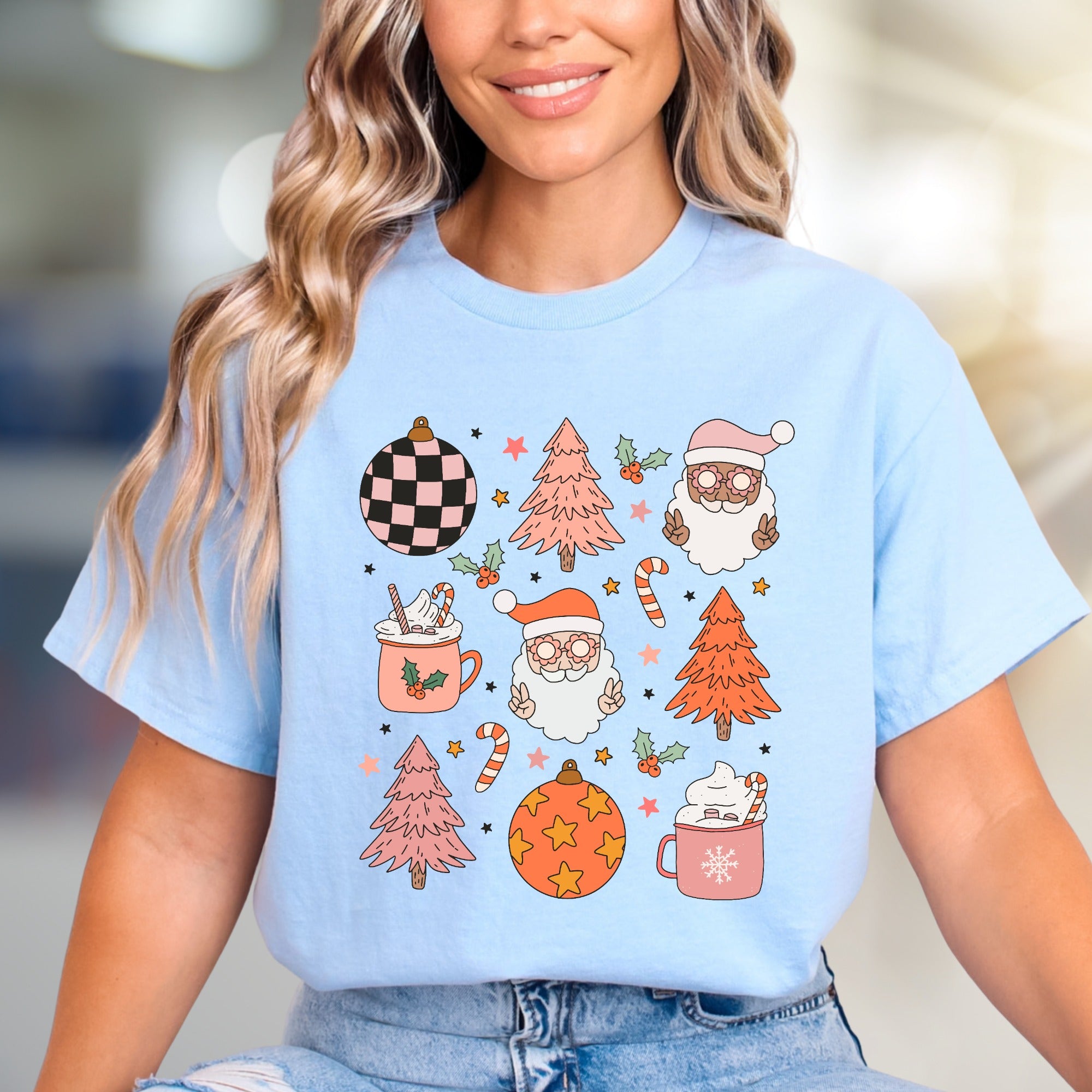 Retro Christmas Santa & Hot Cocoa Graphic Tee, A Cozy Holiday Pick for Everyone