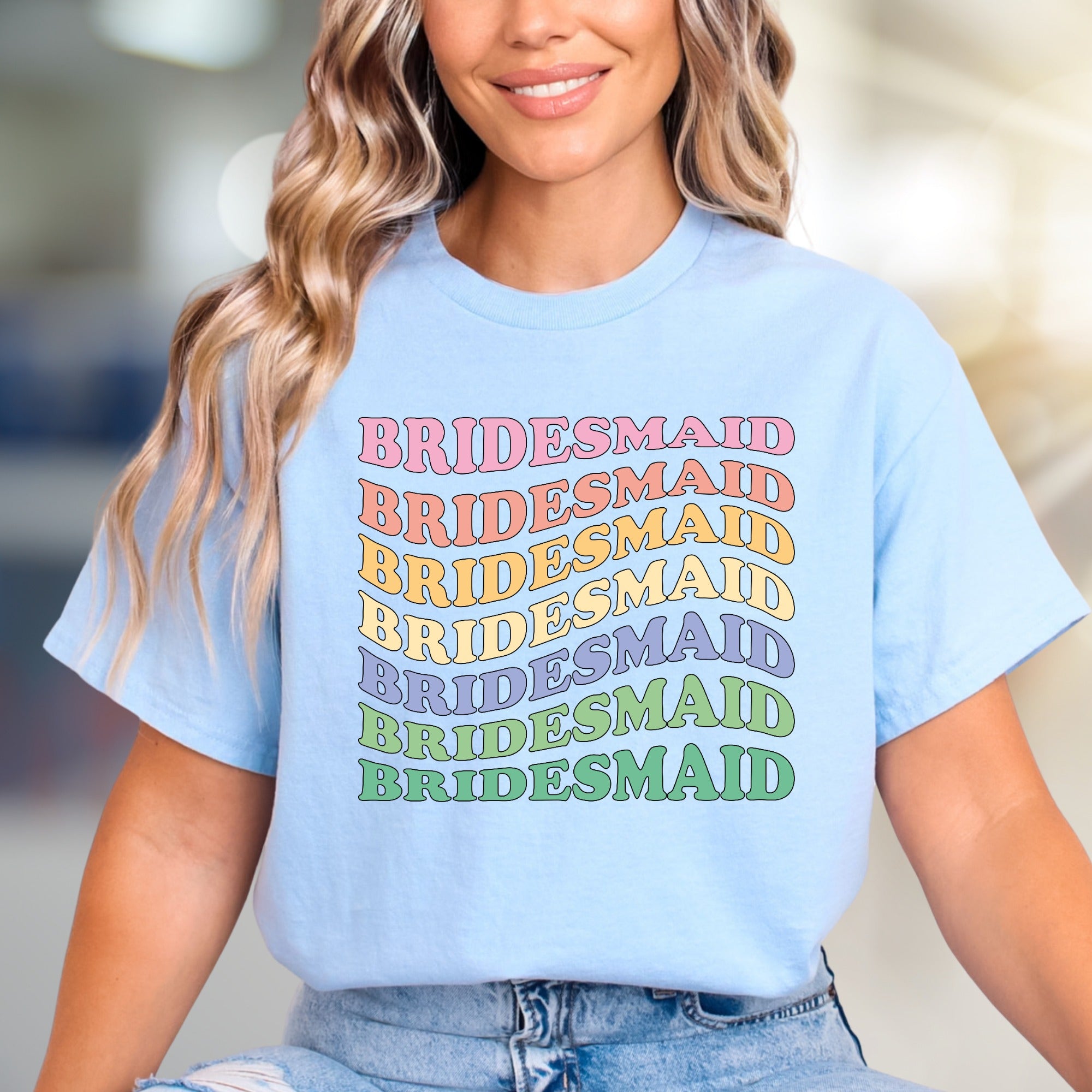 “Bridesmaid” Wavy Text Graphic Tee, a Bachelorette Party Pick for the Bridal Squad