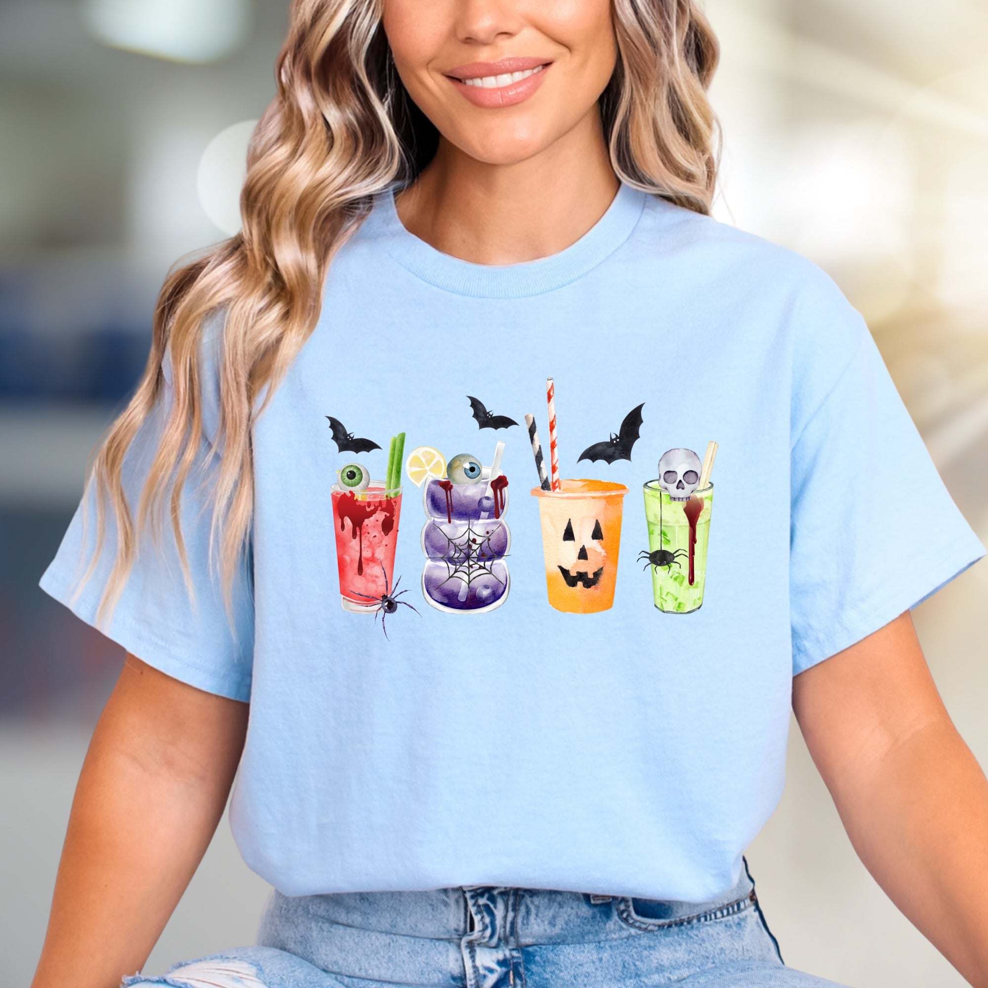 Spooky Sips Halloween Graphic Tee, A Creepy Cocktail Pick for Enthusiasts