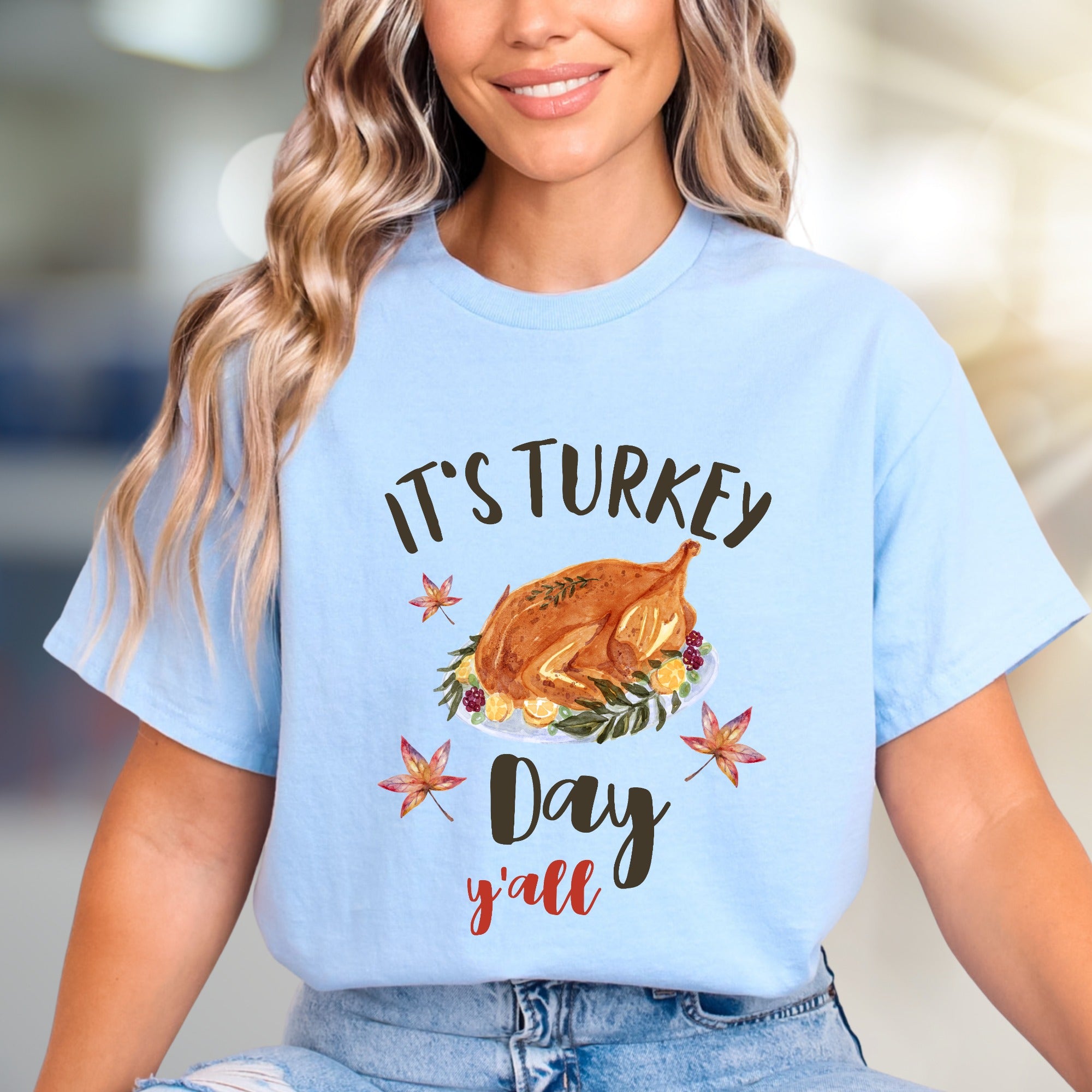"It's Turkey Day Y'all" Festive Graphic Tee, a Southern Charm Pick for Celebration Lovers