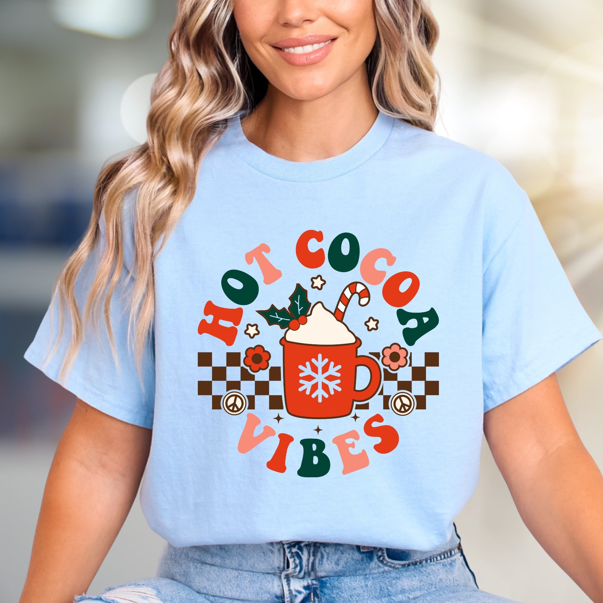 Hot Cocoa Vibes Retro Graphic Tee, a Whimsical Winter Pick for Cozy Souls