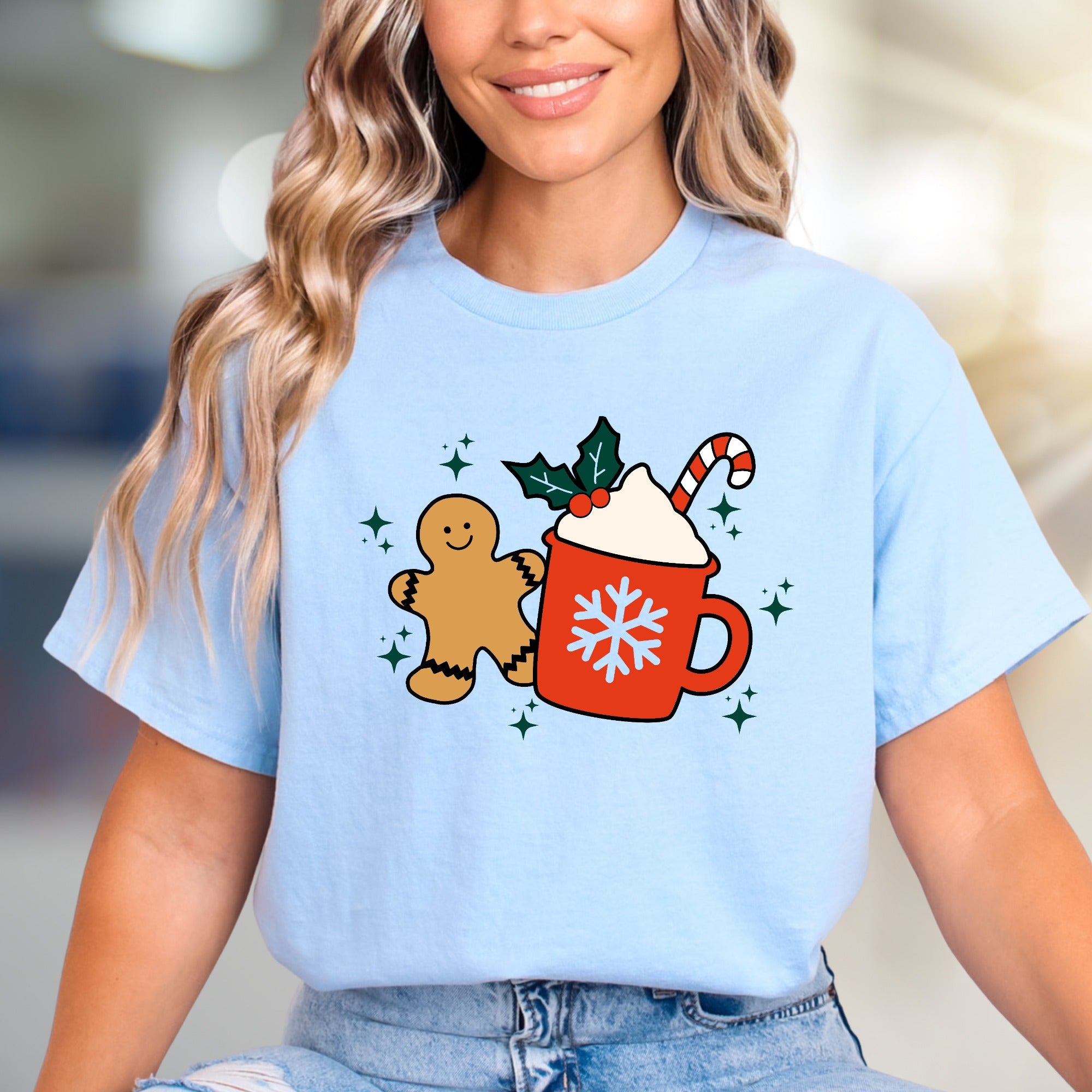 Gingerbread Hot Cocoa Graphic Tee, A Festive Comfort Pick for Holiday Enthusiasts